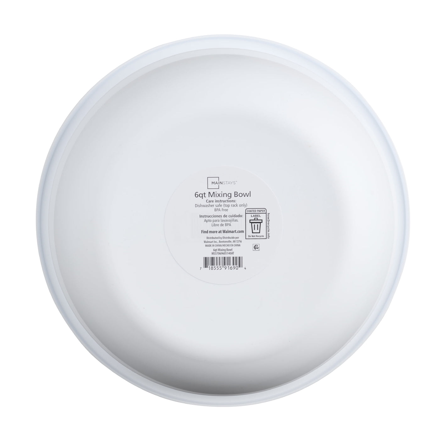 6-Quart Mixing Bowl, Durable, Lightweight, and Versatile Kitchen Essential, White, for Everyday Home Kitchen Cooking, Storage and Organization