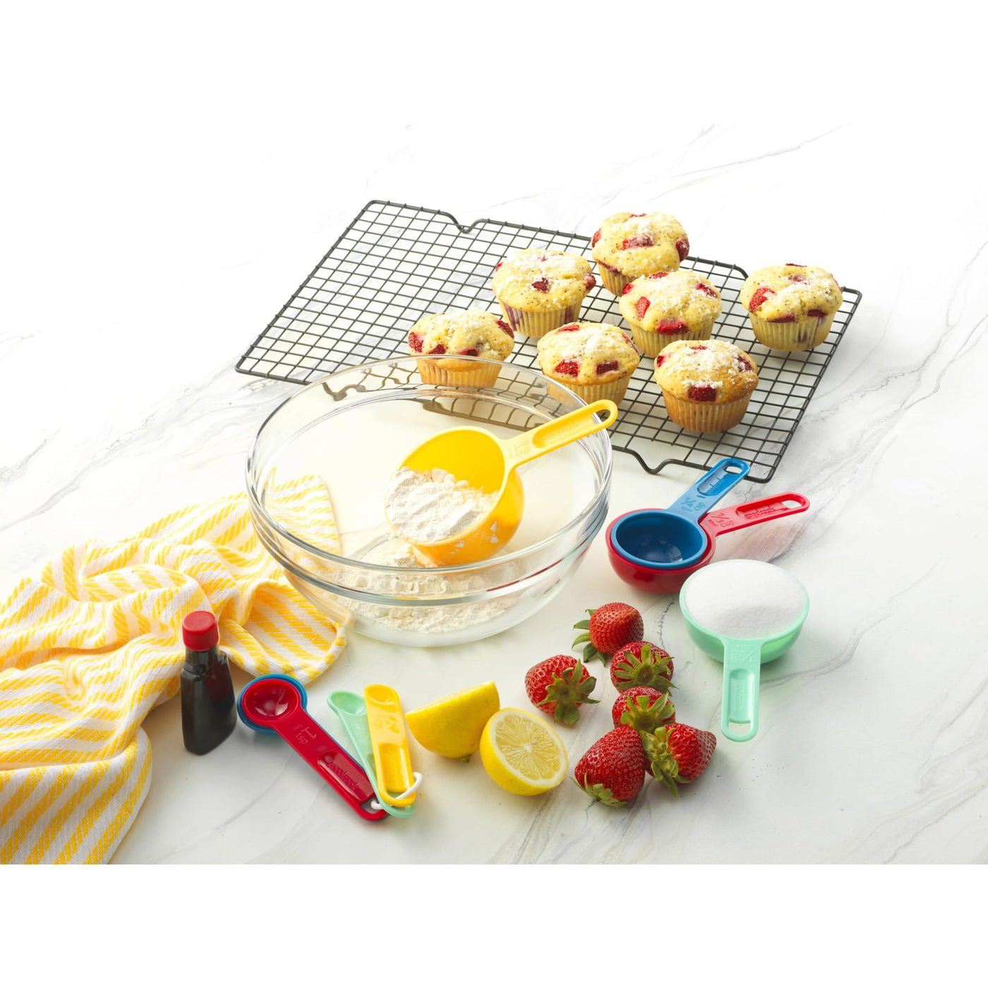 8-Piece Nesting Measuring Cups and Spoons Set with Storage Ring, for Cooking, Mixing, Serving and Nonstick Cookware