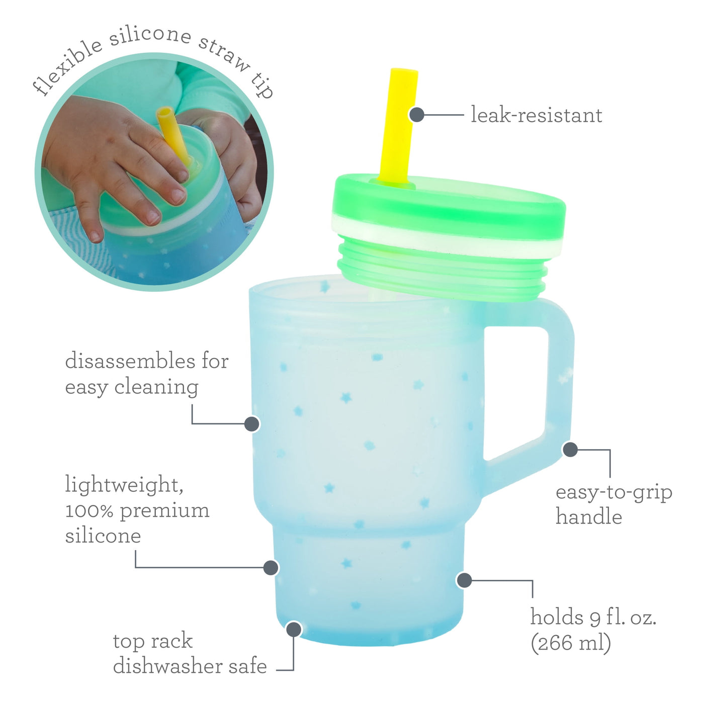 Infantino My 1st Tumbler, Toddler-friendly 9oz Training Cup with Straw and Handle, Blue Stars, for Everyday Home Kitchen Cooking