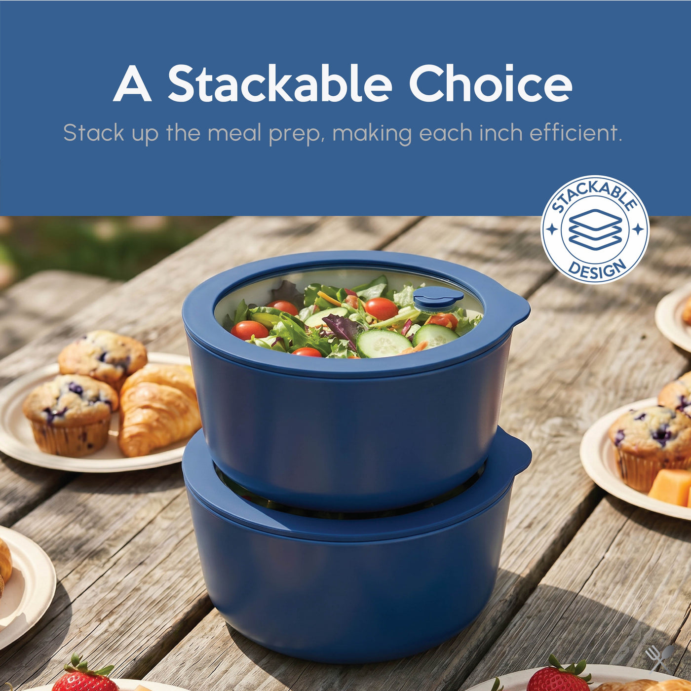 Just Cook Ceramic Glass 7-Cup Round Food Storage Container for Meal Prep and Lunches, Large, for Pantry Organization, Meal Prep and Dry Food Storage
