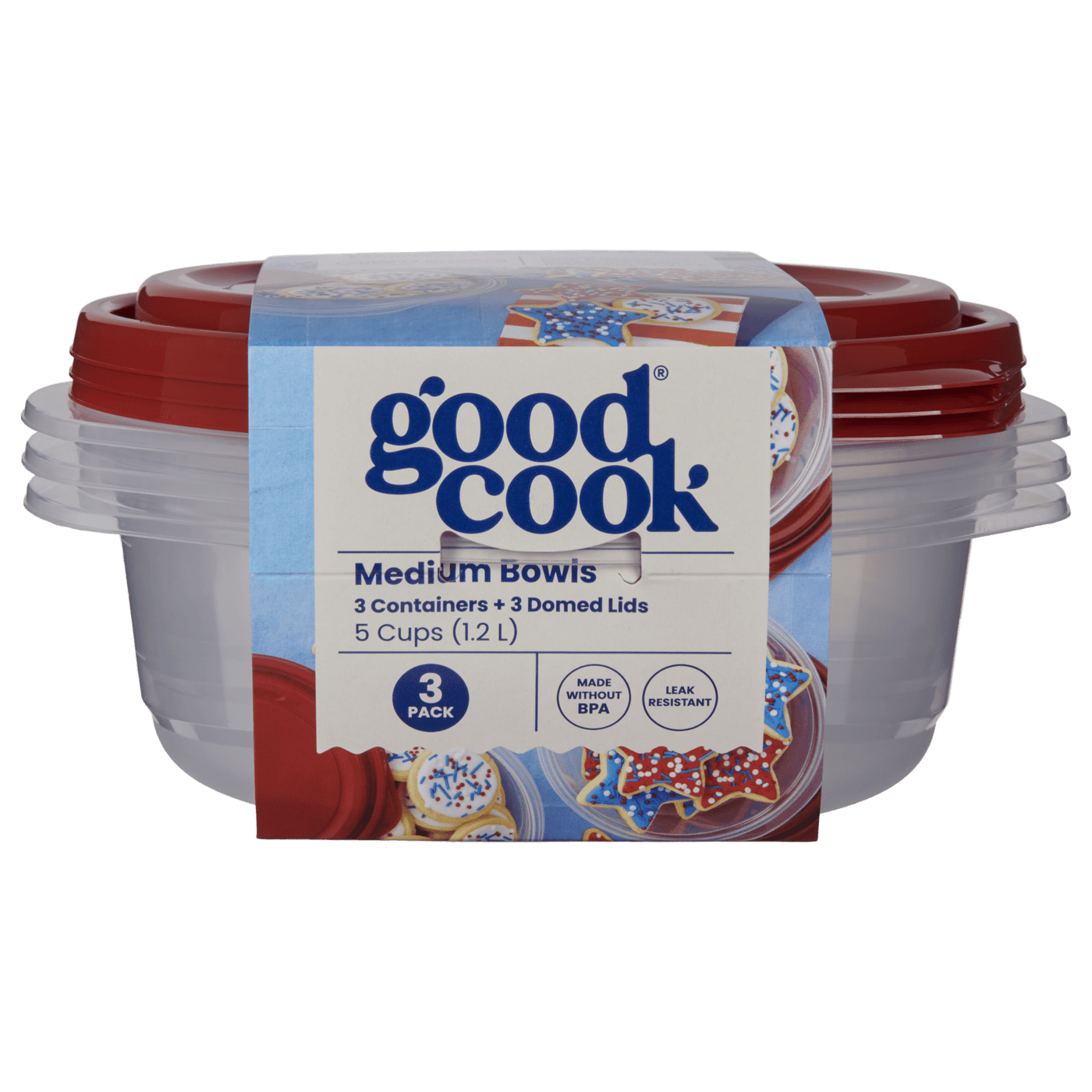 Medium Bowl Food Storage Container, 3-Pack, Red, Made Without Bpa, Dishwasher Safe, for Pantry Organization, Meal Prep and Dry Food Storage