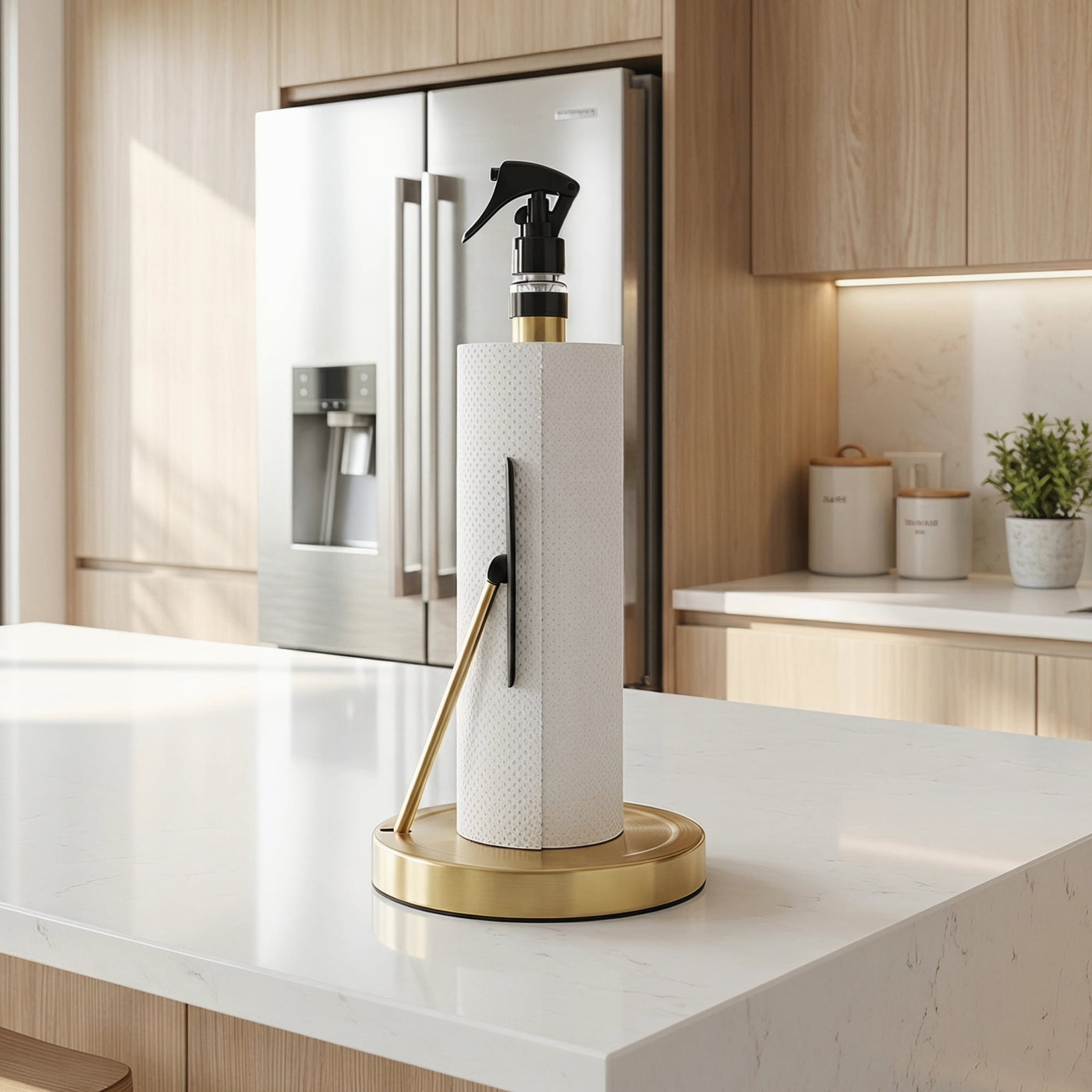 Countertop Base Stainless Steel Paper Towel Holder Gold 14.4x7.1inch, for Drying Dishes, Wiping Counters and Everyday Kitchen Cleaning