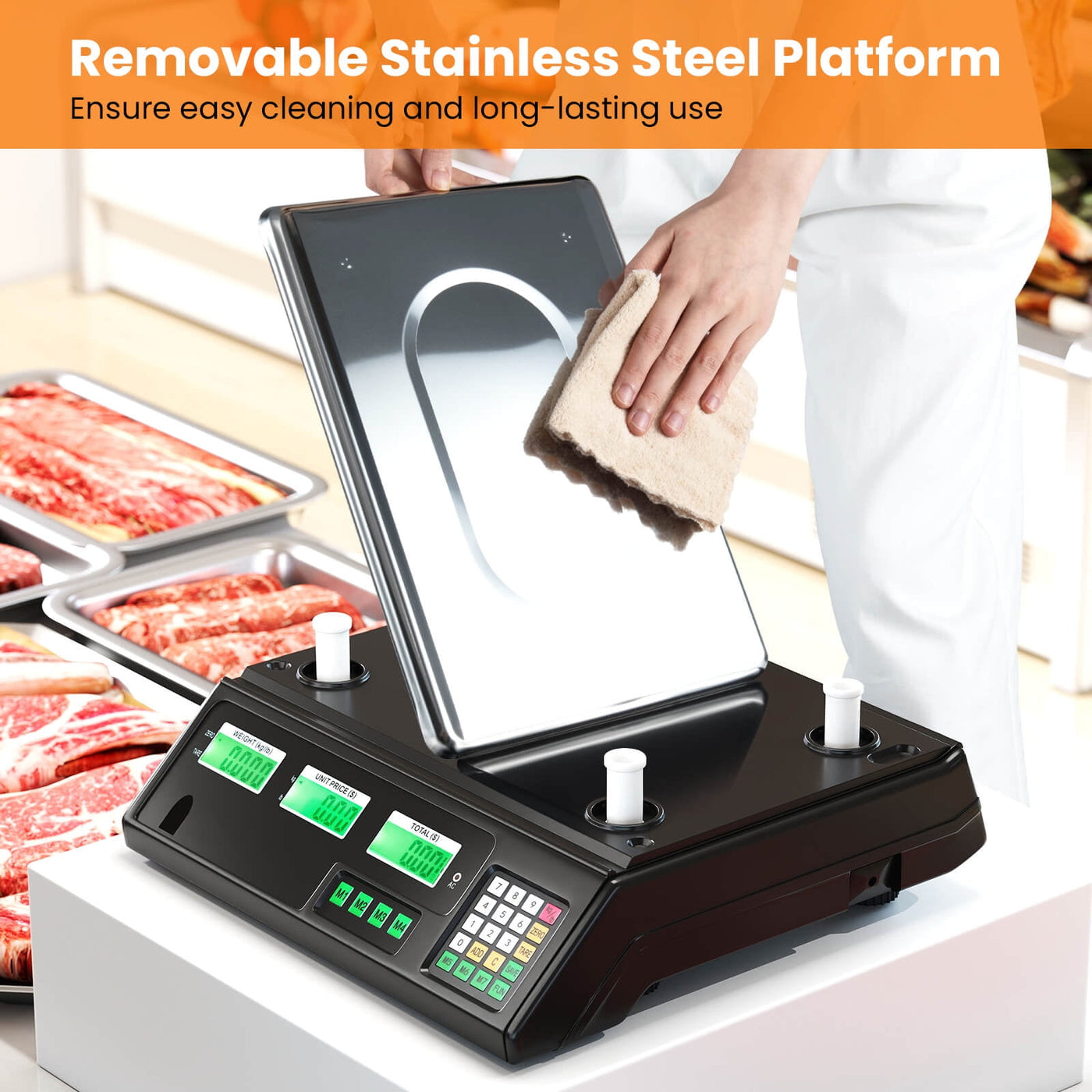88lb Price Computing Scale with Counting Function, Stainless Steel Platform, for Accurate Kitchen, Food and Portion Weighing