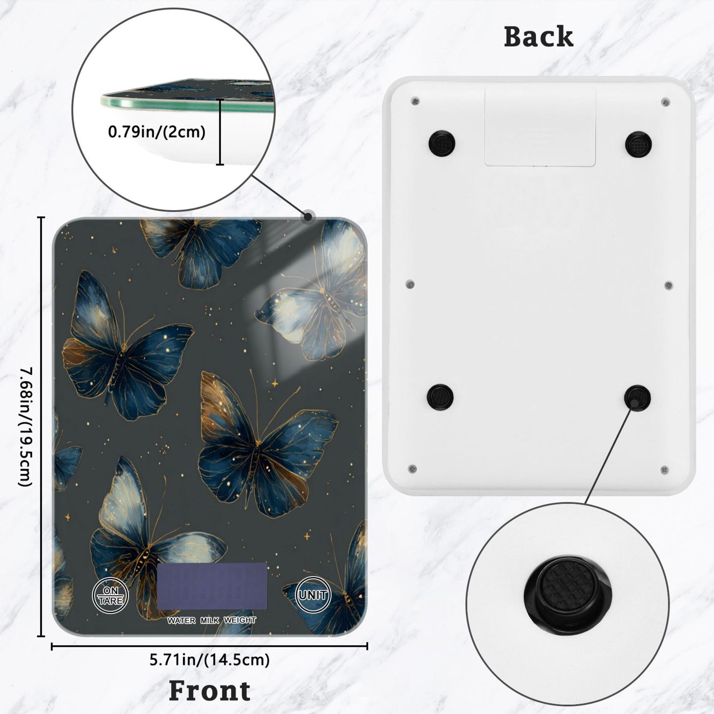 High Precision Digital Kitchen Scale Tempered Glass Food Scale Multifunction Scale Small Kitchen Appliances Brown-blue Butterfly Pattern