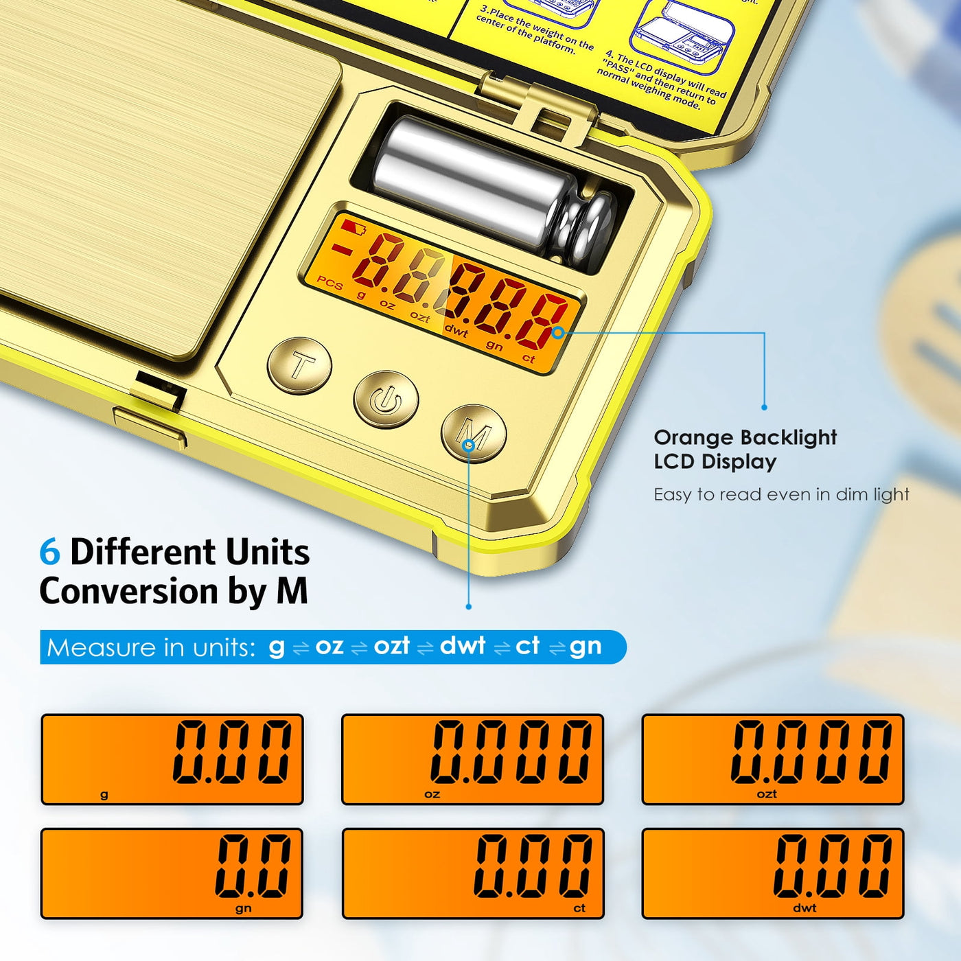 Digital Scale, Amir Digital Pocket Scale 200g/0.01g High-precision Scale with 50g Calibration 6 Units LCD Display Tare Function Gram Scale for Kitchen