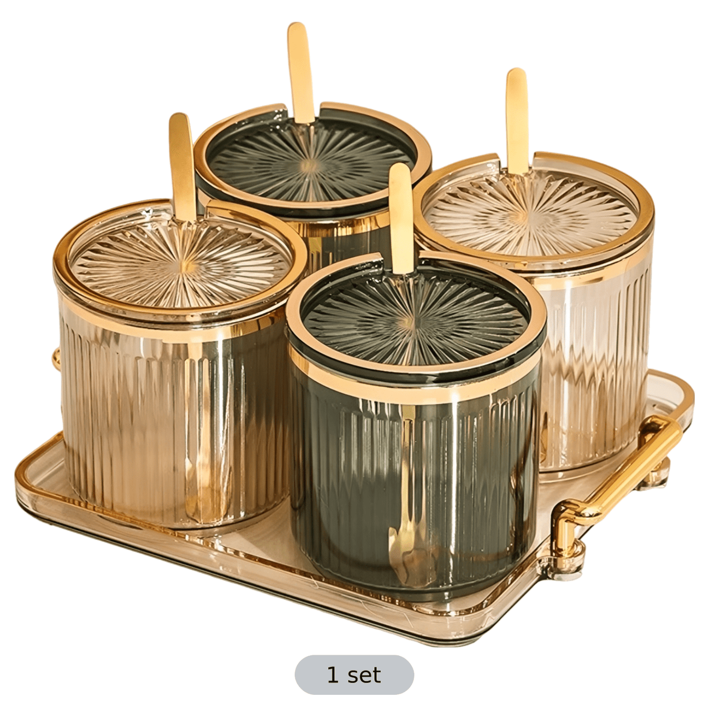 Acrylic Condiment Spice Jars Set, Clear Plastic Condiment Canisters, Seasoning Box with Lids and Spoons, Seasoning Box Set for Kitchen Counter
