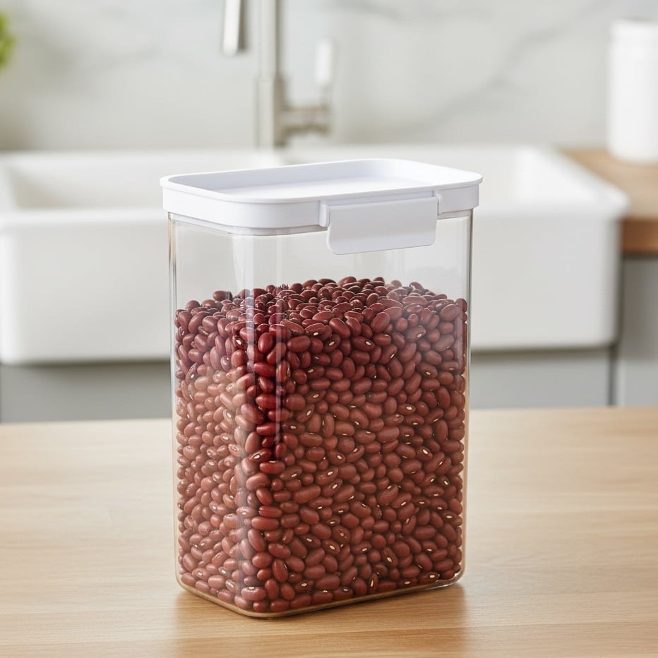Large Rectangular Plastic Pantry Storage Canister, Kitchen Food Storage Container for Dry Foods and Pantry Organization, 6.9" W X 4.8" D X 9.8" H
