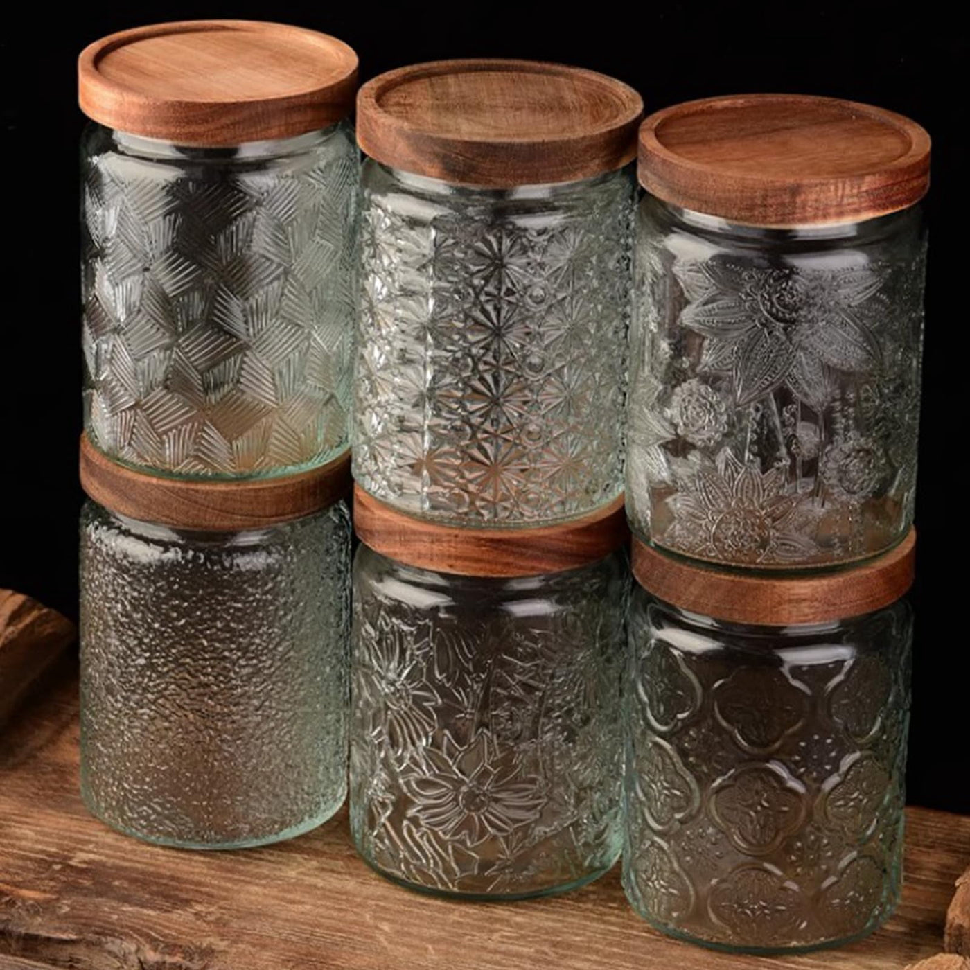 Glass Jars with Wooden Lids, 6-Pack 24 Oz Airtight Glass Food Storage Containers Sets for The Kitchen, Sugar Coffee Candy Spice Cookie Tea Pasta