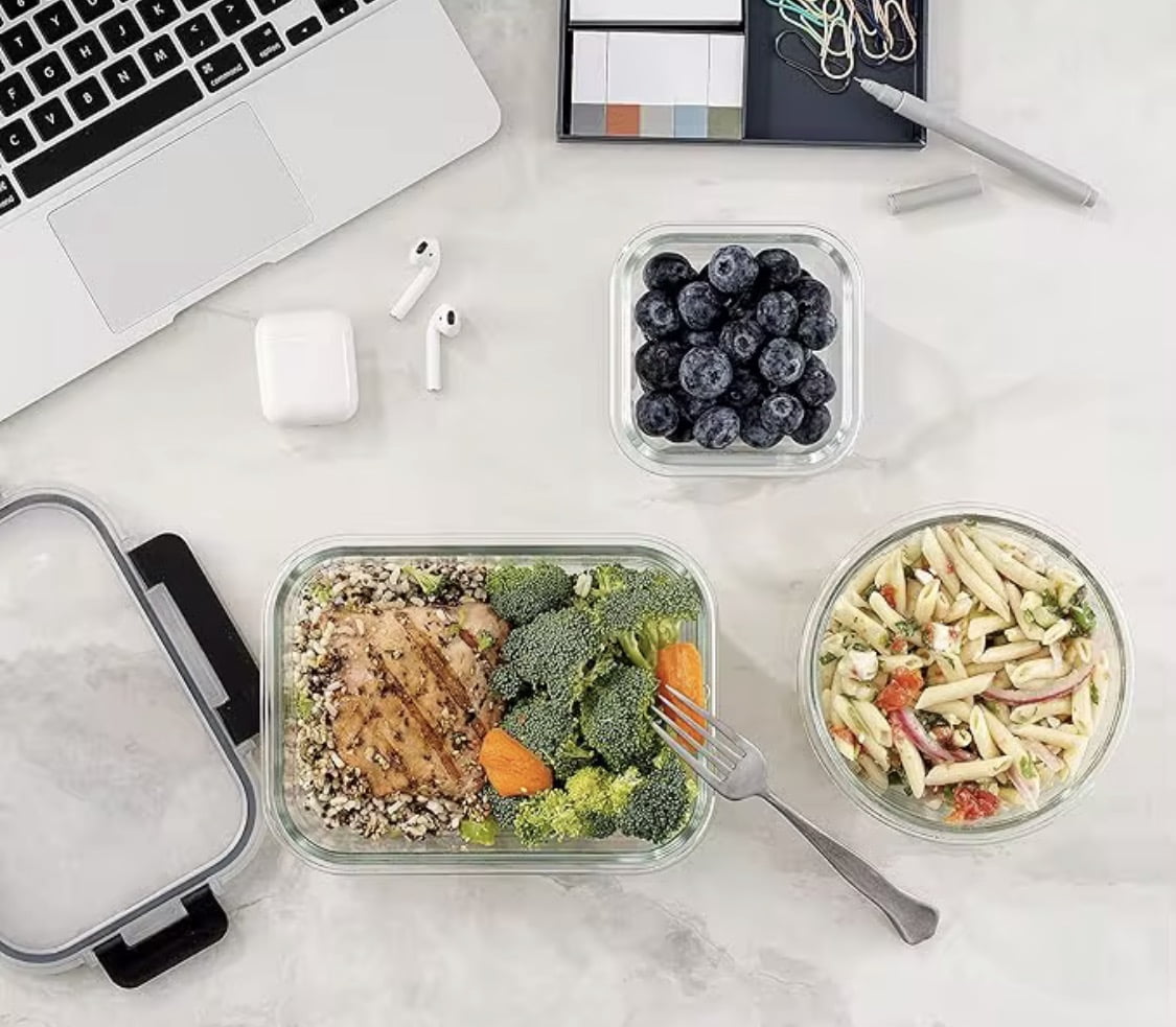 30-Piece Glass Food Storage Containers with Lids, Easy Lock Airtight Lid, for Meal Prep, Leftovers, Fruit, Fridge, Freezer, and Oven Safe