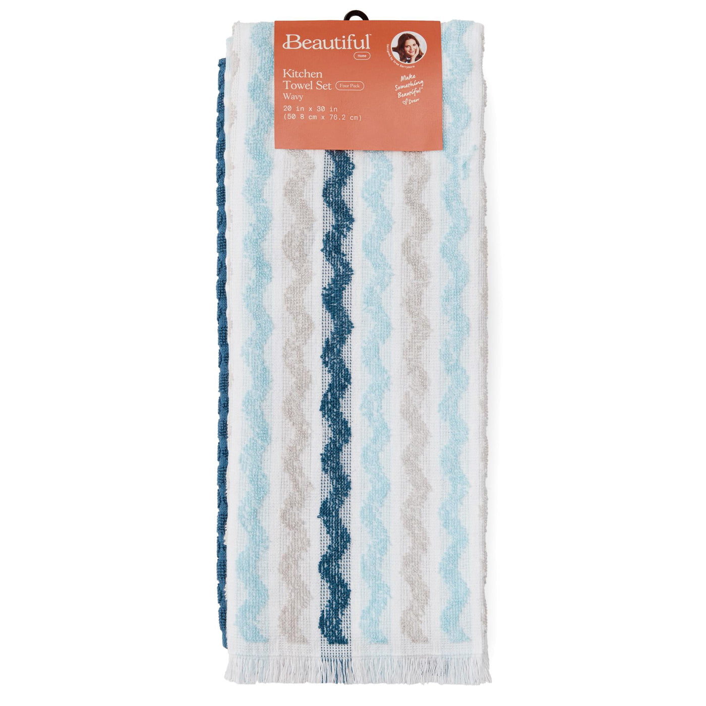 Beautiful Utility Wavy 4-Piece Kitchen Towel Set By, Multiple, 30"W X 30"L, for Drying Dishes, Wiping Counters and Everyday Kitchen Cleaning