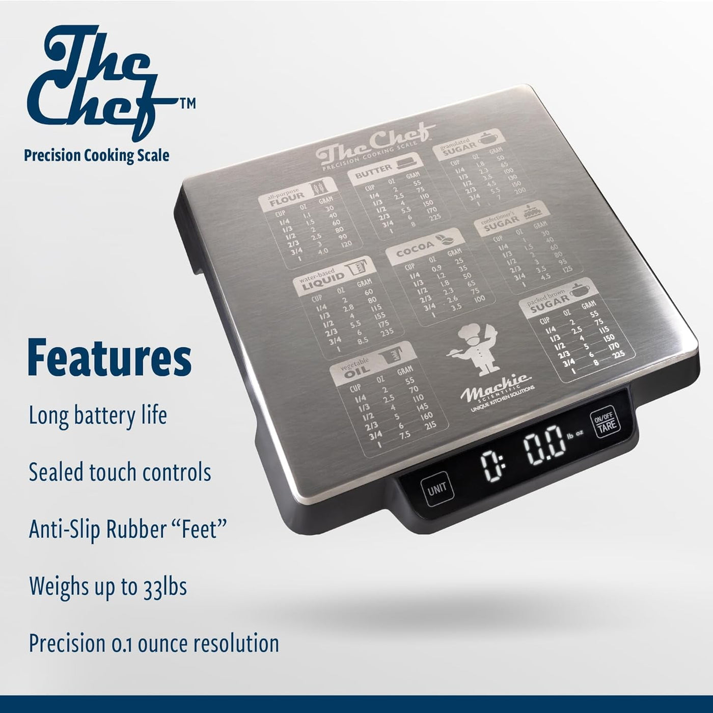 Industrial Full Size Durable Restaurant Quality Food Kitchen Digital Scale for Baking Cooking Meal Prep 33lb / 1g Increments. Easily Read w/Oversized