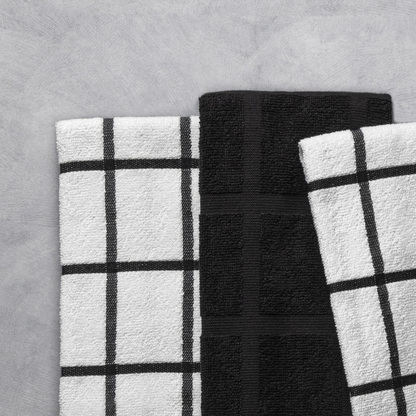 Kitchen Towels, Black and White Windowpane, 5-Pack Set, for Drying Dishes, Wiping Counters and Everyday Kitchen Cleaning