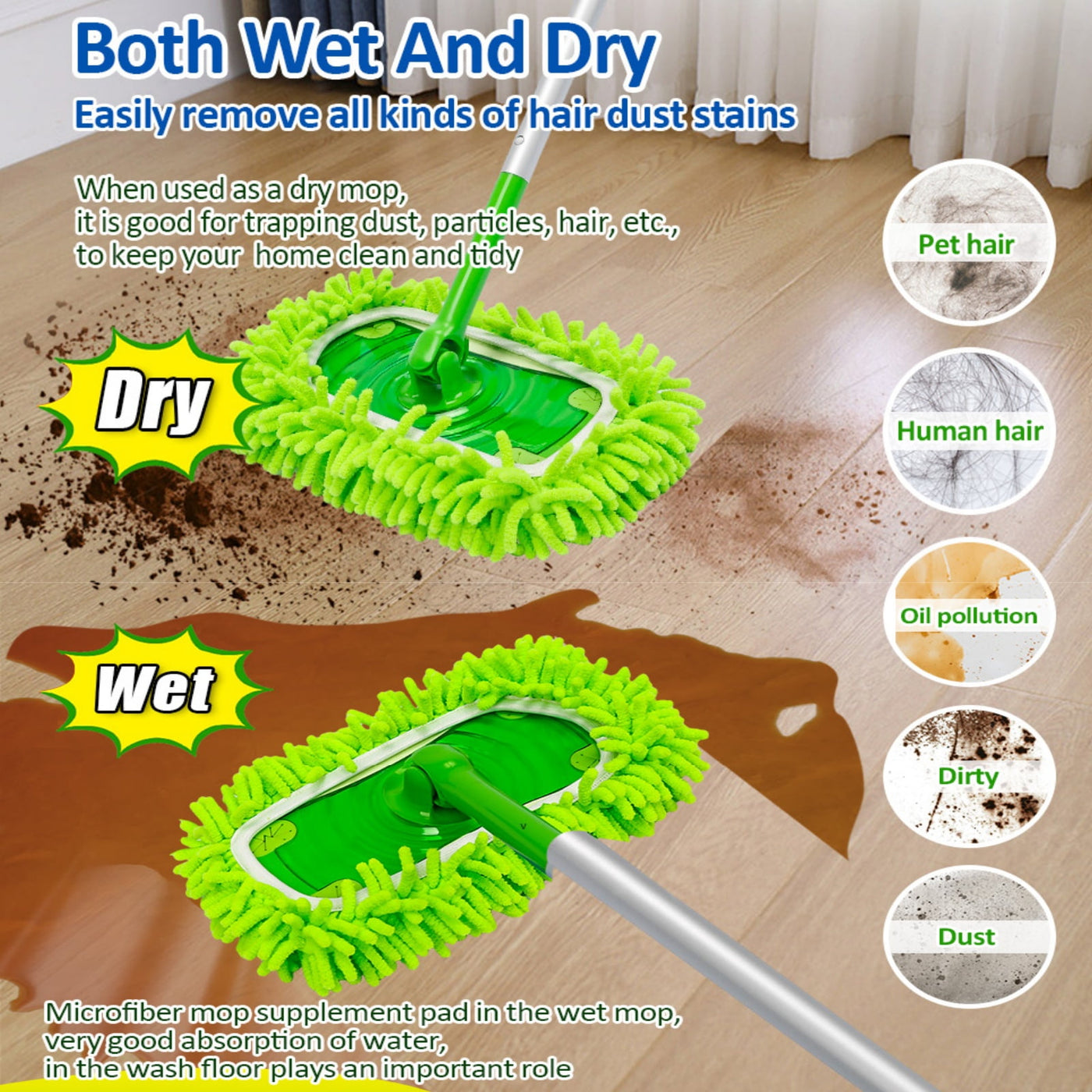 4-Piece Reusable Microfiber Mop Pads Compatible with Sweeper Mop, Replacement Wet Mopping Pad Refills and Washable Dry Sweeping Cloths for