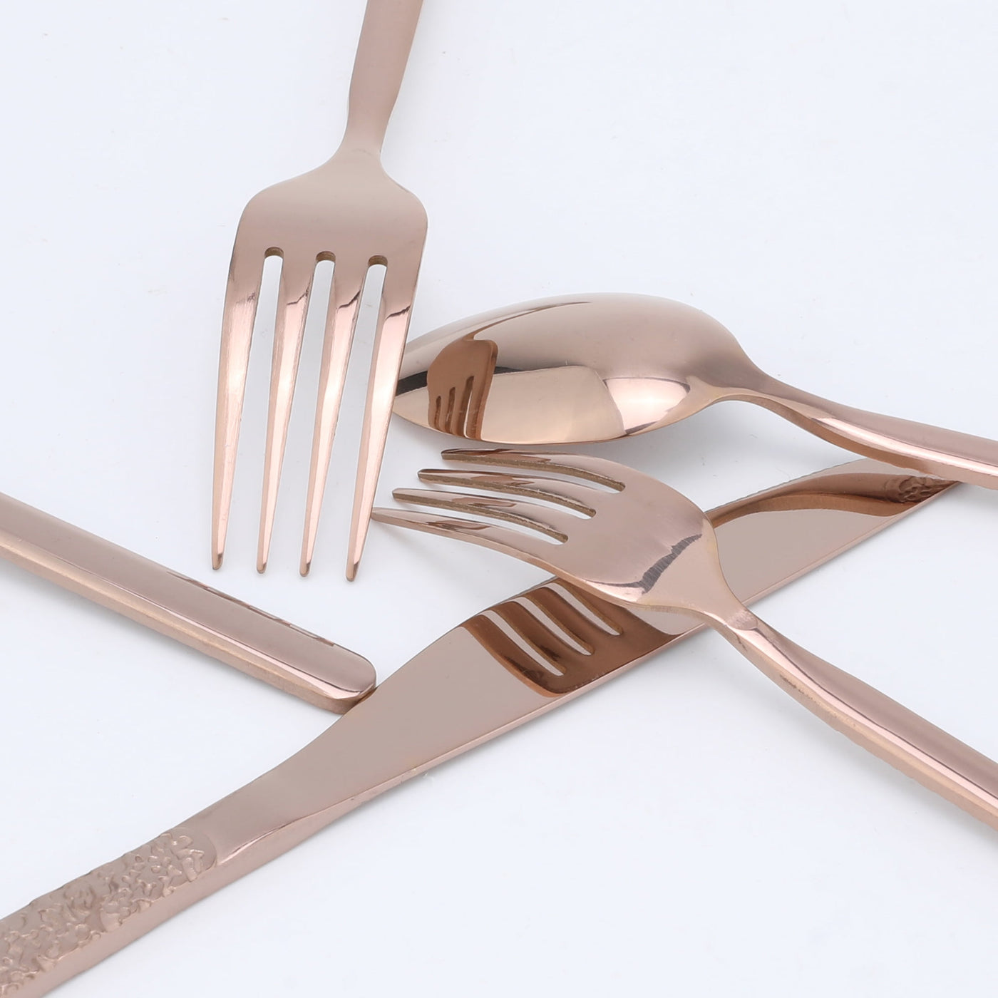 20-Piece Stainless Steel Flatware Set with Texture and Mirror Rose Gold, for Everyday Home Kitchen Cooking, Storage and Organization