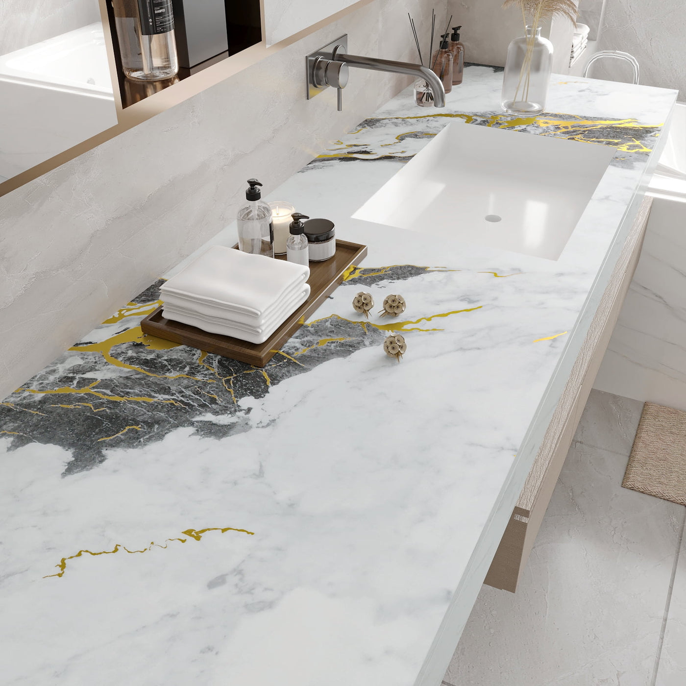 Chihut 12"x100" Grey Gold Marble Contact Paper for Countertops Waterproof Self Adhesive Peel and Stick Contact Paper for Kitchen Backsplash Matte
