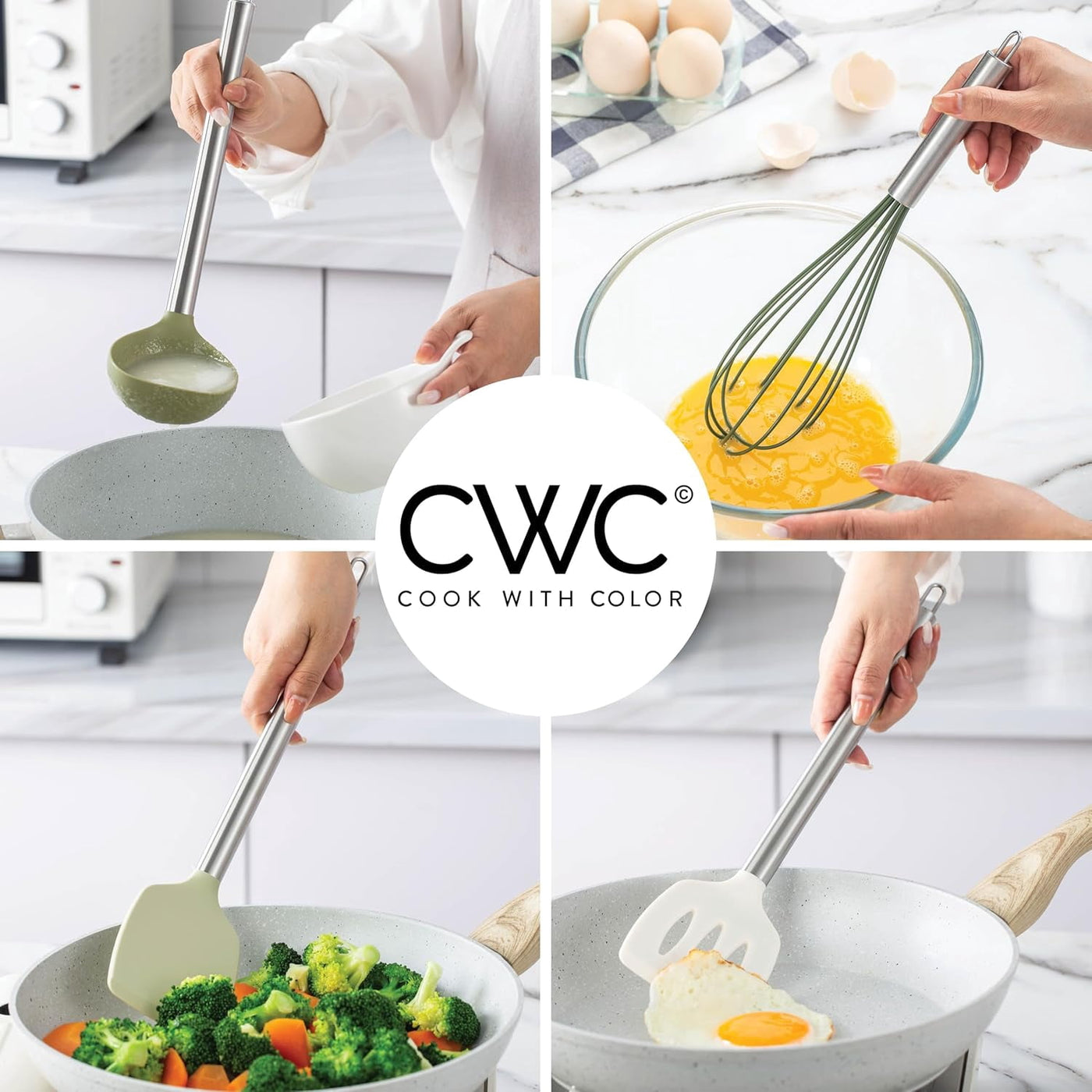 Cook with Color Silicone Cooking Utensils Set, Heat-resistant, Nonstick Kitchen Gadgets (38-piece), for Cooking, Mixing, Serving and Nonstick Cookware
