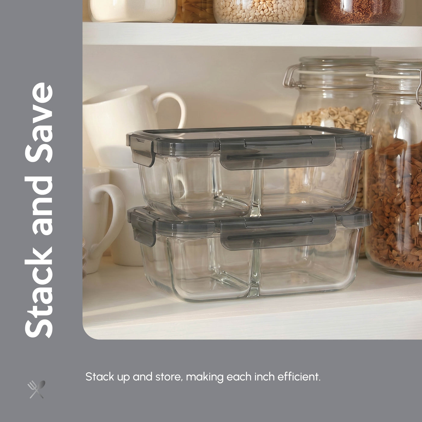 Just Cook Glass Food Storage Container Set with Expandable Lids for Meal Prep, 10-Pack, for Pantry Organization, Meal Prep and Dry Food Storage