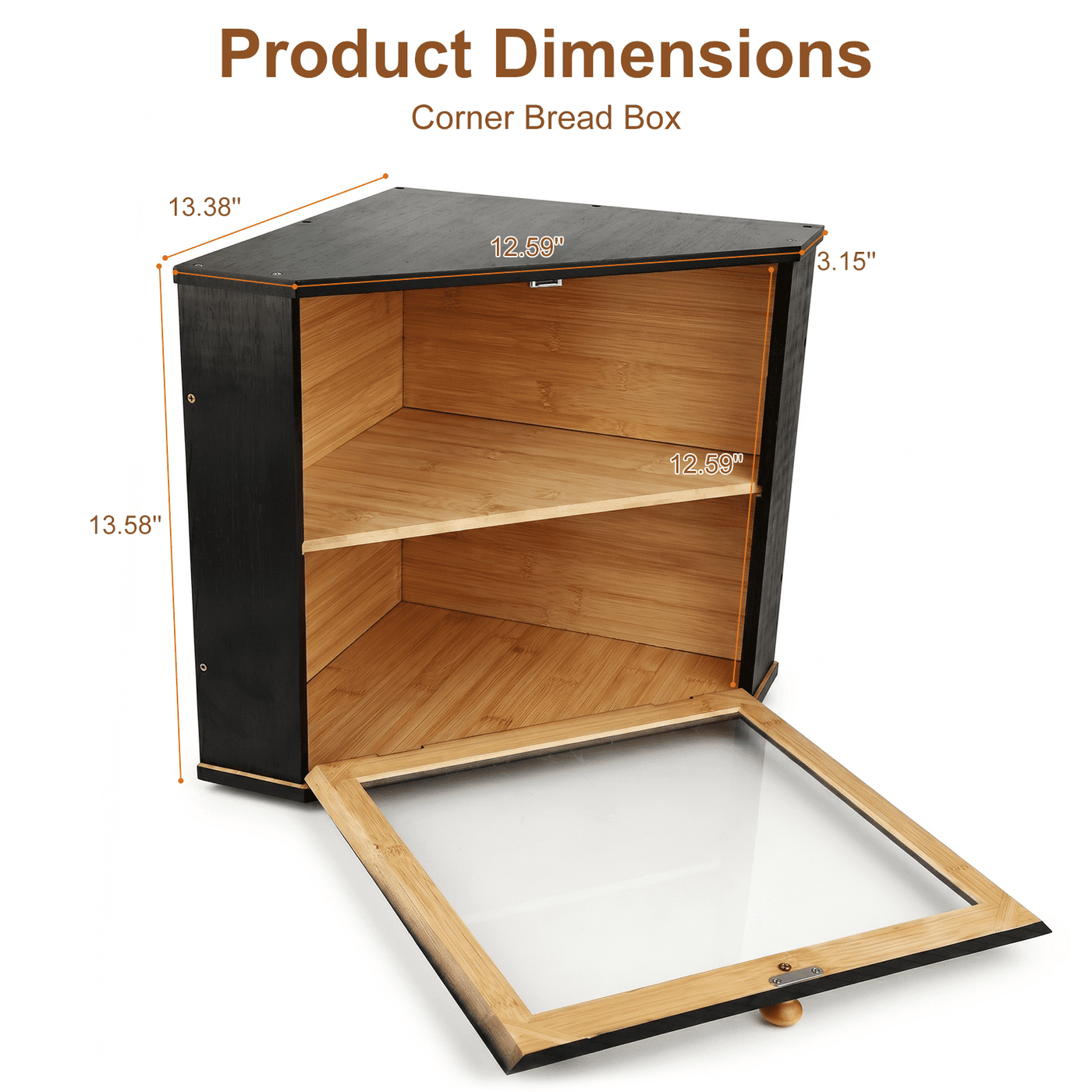 Corner Bread Box for Kitchen Countertop, Taimasi 2 Tier Bread Storage Container, Large Breadbox Under Cabinet Organizer for Homemade Bread, Black
