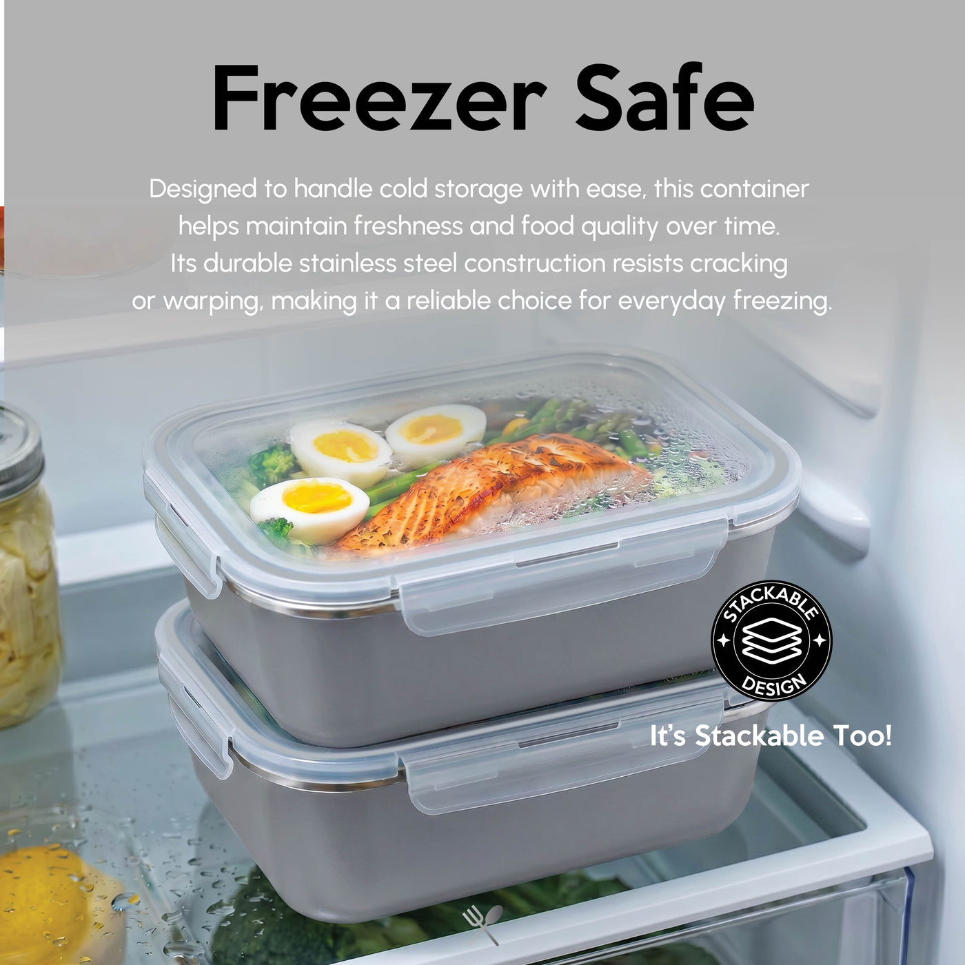 Just Cook Stainless Steel 54 Oz or 6.75 Cups Microwavable Food Storage Container for Meal Prep and Leftovers