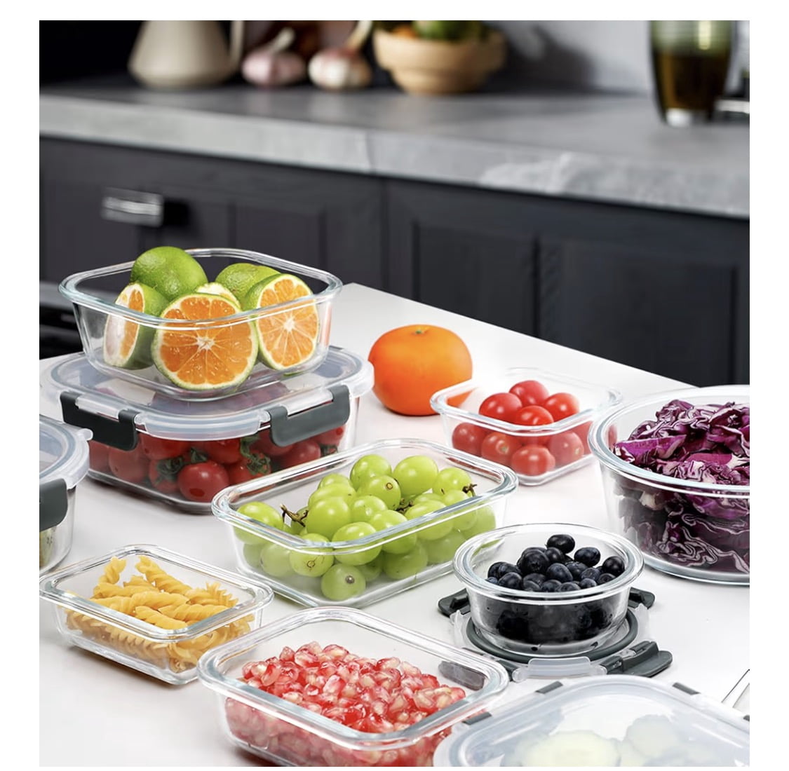 30-Piece Glass Food Storage Containers with Lids, Easy Lock Airtight Lid, for Meal Prep, Leftovers, Fruit, Fridge, Freezer, and Oven Safe