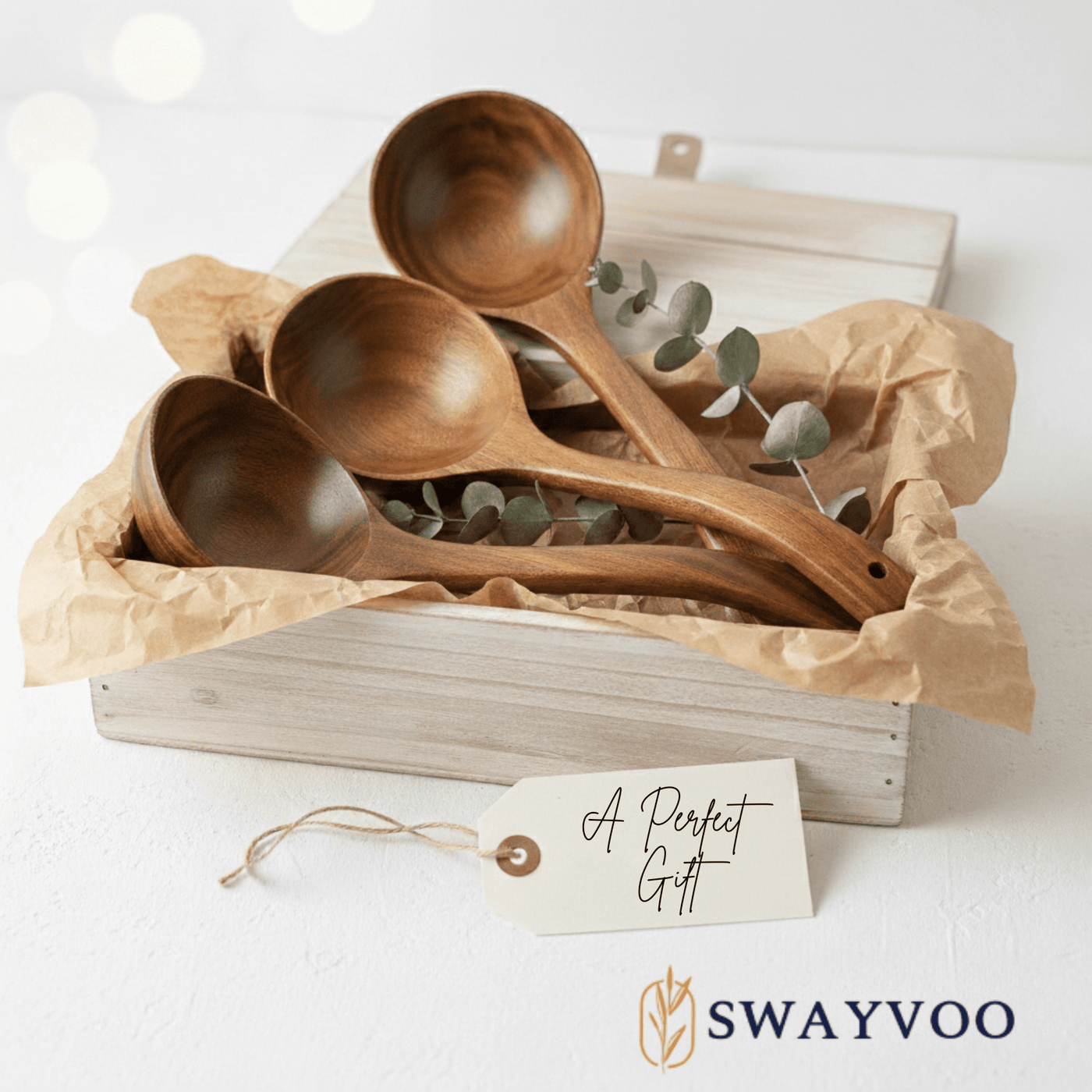 Wooden Ladle Set, Wooden Spoons for Cooking, 3-Piece 100% Natural Teak Soup Ladle and Serving Utensils, Small Medium Large, Heat Resistant