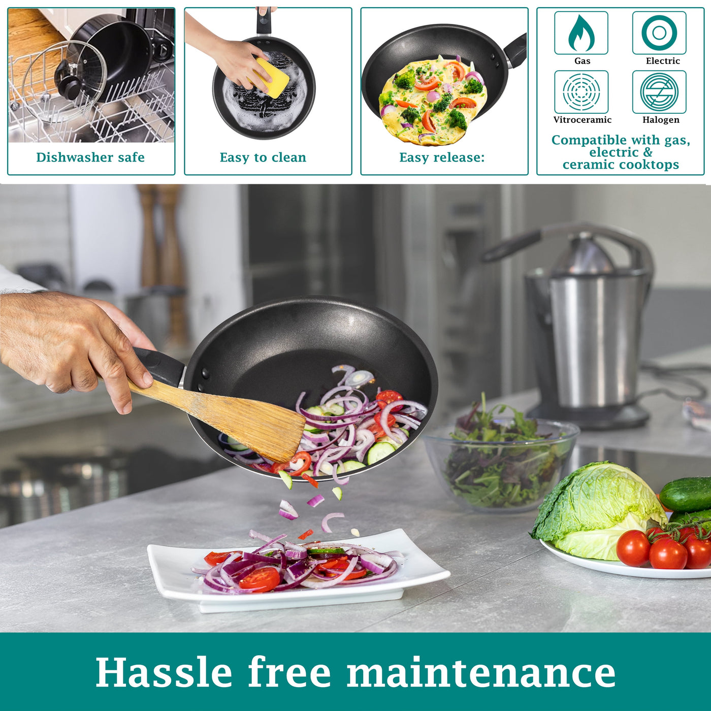 7-Piece Nonstick Aluminium, Pots and Pans Cookware Set, Black, for Frying, Boiling and Everyday Home Cooking