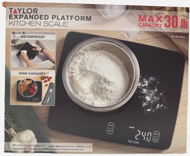 Expanded Platform Digital Kitchen Scale, Waterproof, 30 Lb Capacity, Black, for Accurate Kitchen, Food and Portion Weighing
