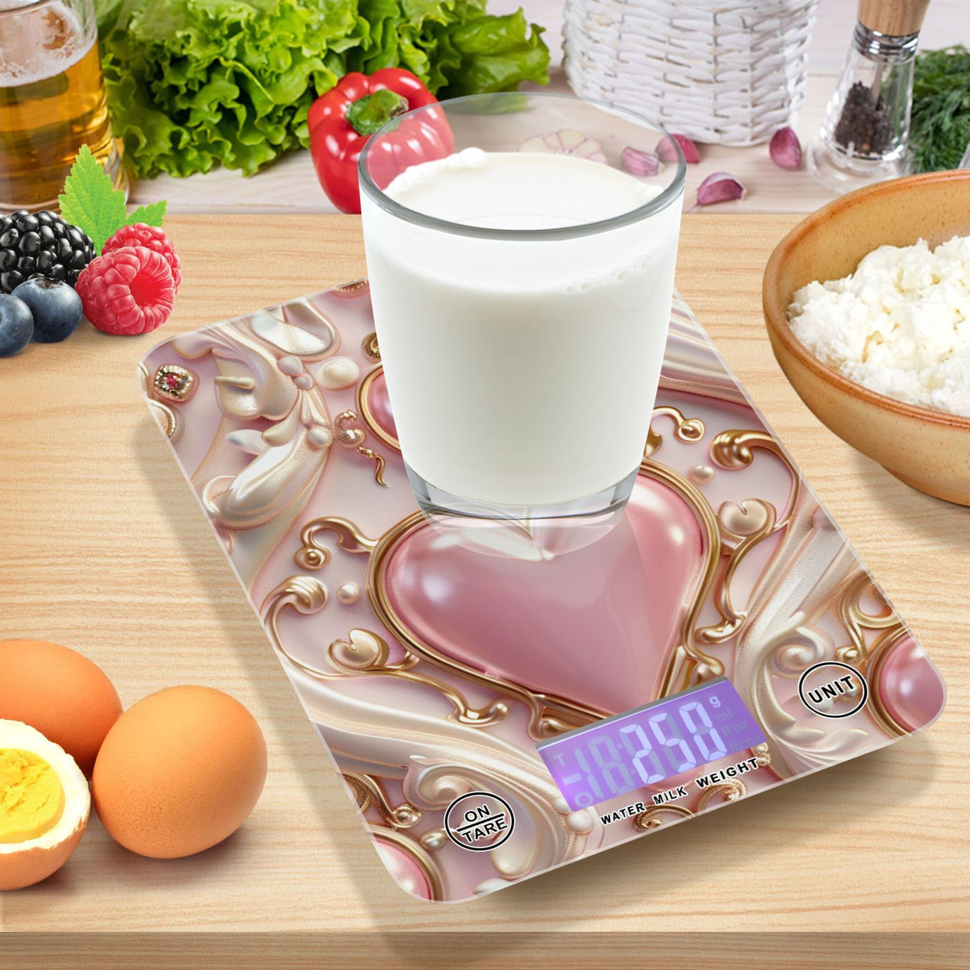 3d Hearts and Pearls Food Scale Digital Kitchen Scale Waterproof Tempered Glass Tare Function 11 Lb for Baking Cooking Meal Prep