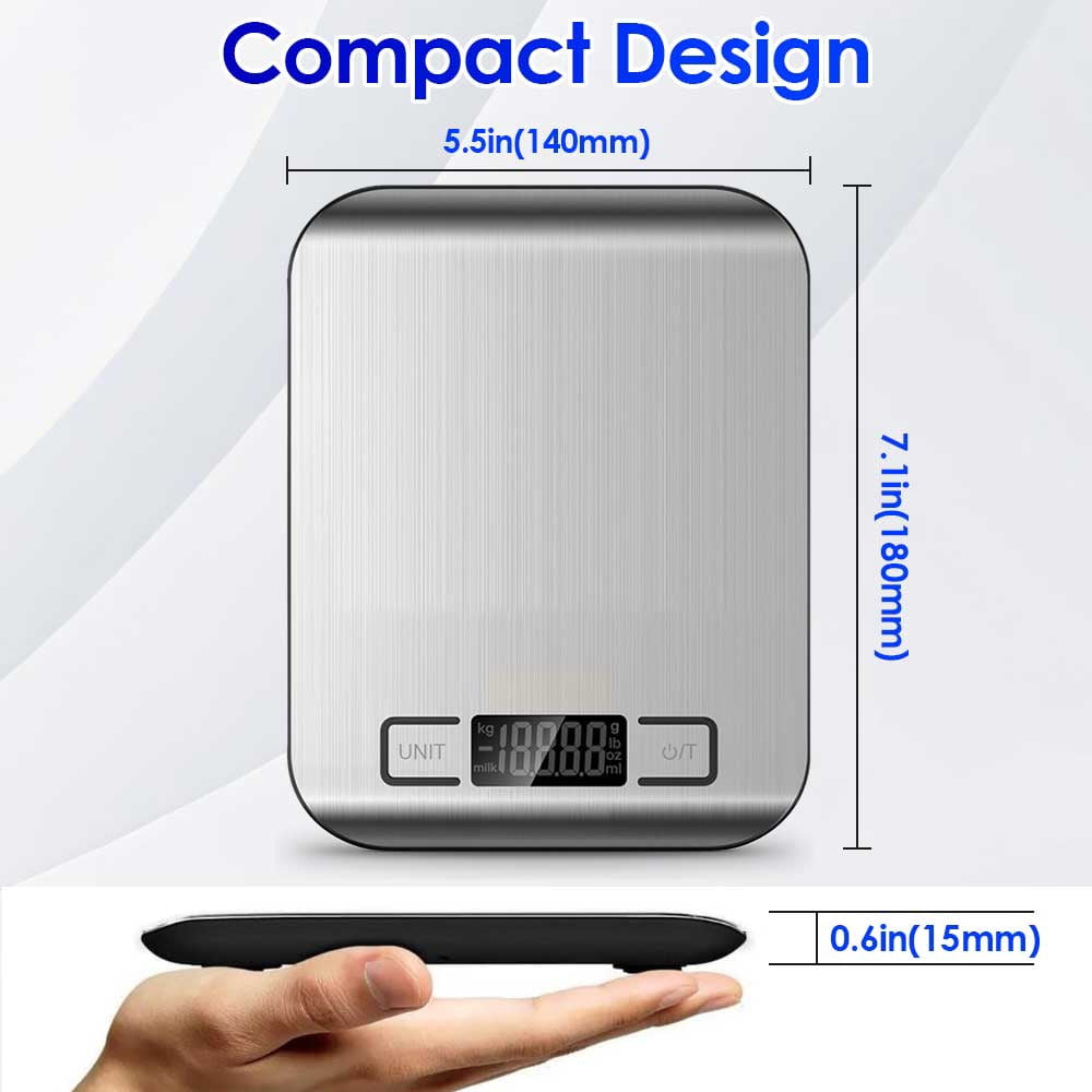 Digital Food Scale 22lb 0.1g High Precision Kitchen Scale with Tare Function, 5 Unit Conversion, LCD Display, Stainless Steel for Cooking Baking