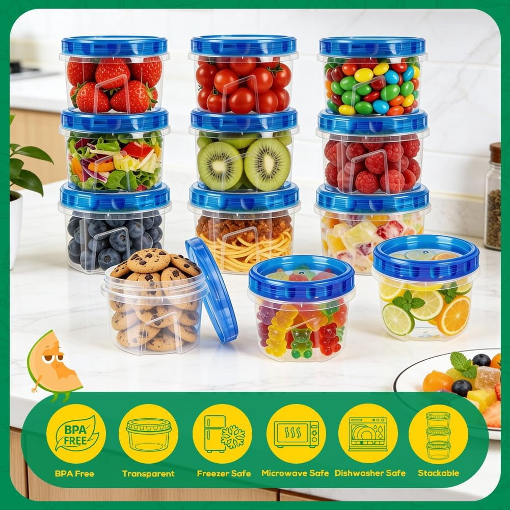 6-Piece 17oz + 6-Piece 34 Oz Reusable Freezer Storage Containers with Twist Top Lids Airtight, Small Plastic Food Storage Containers for Meal Prep