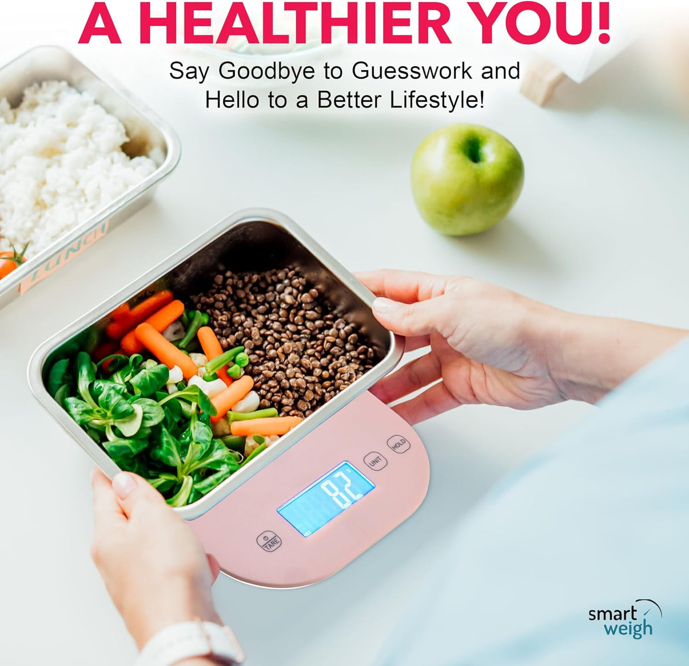 Smart Weigh Digital Food Scale Grams and Ounces, Sound Beep Feedback for Meal Prep Scale for Calorie Counting Cooking Necessity, Pink