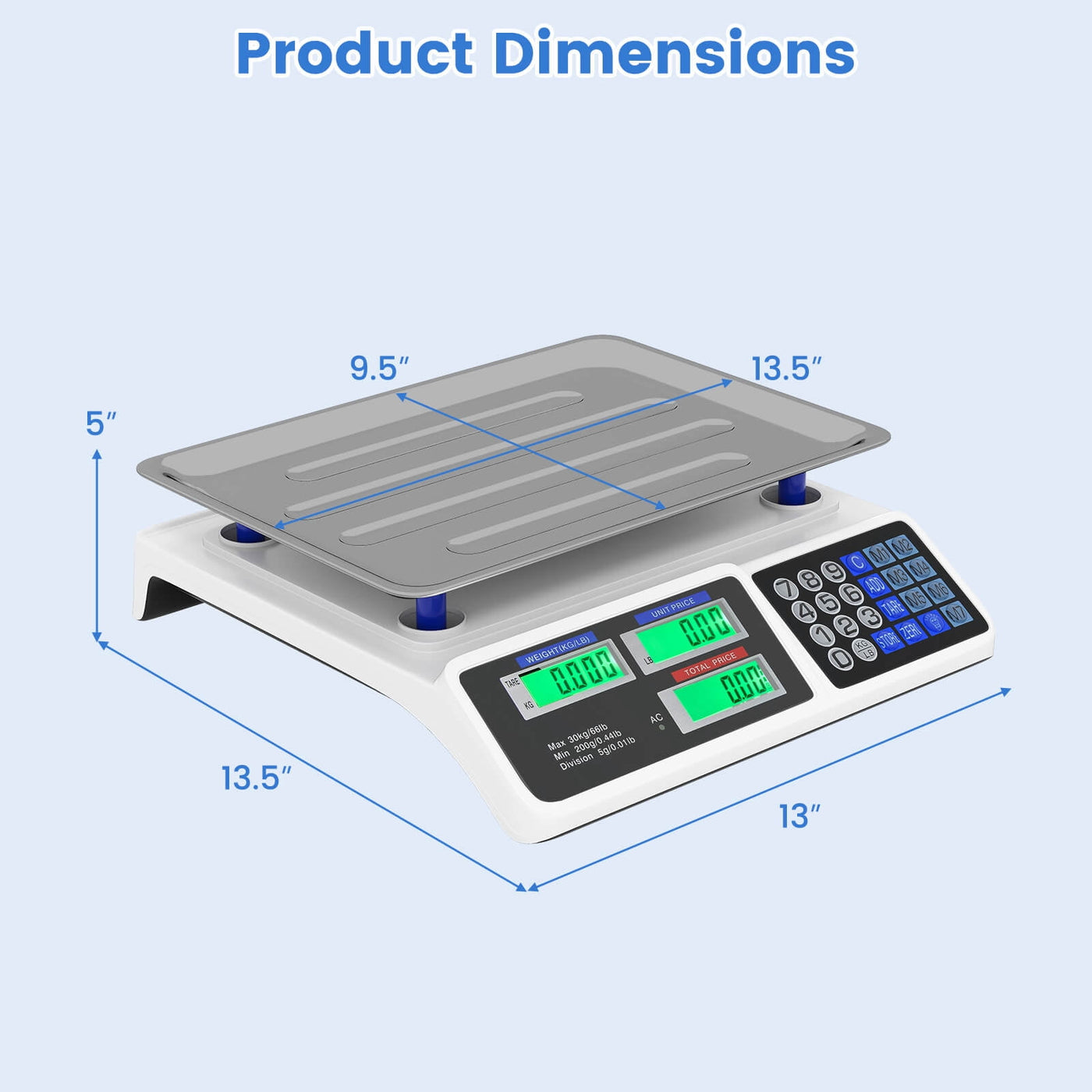 66lb Price Computing Scale with Dual LCD Displays and Rechargeable Battery, for Accurate Kitchen, Food and Portion Weighing