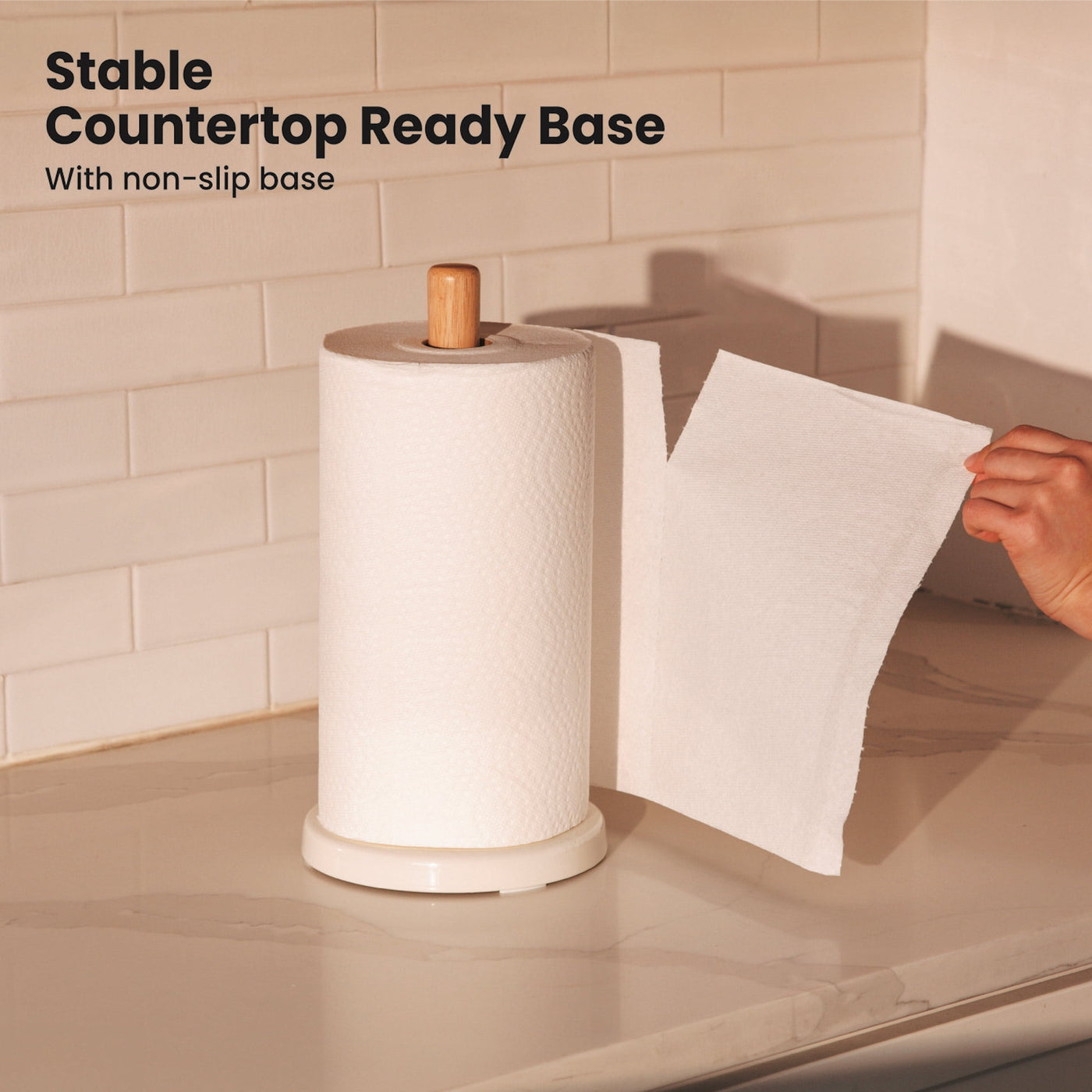 Bamboo and Ceramic Paper Towel Holder, for Drying Dishes, Wiping Counters and Everyday Kitchen Cleaning