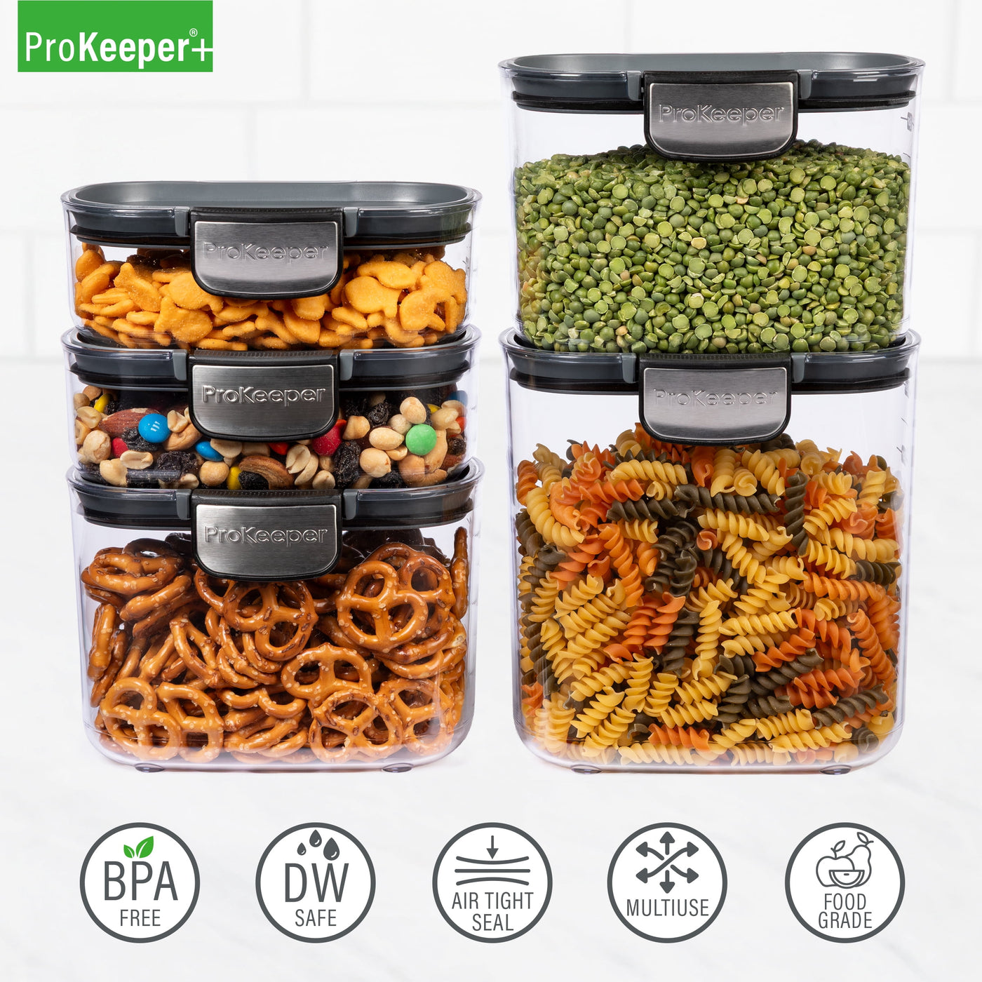 + Airtight 5-Piece BPA-FREE Pantry Storage Container Set, for Pantry Organization, Meal Prep and Dry Food Storage