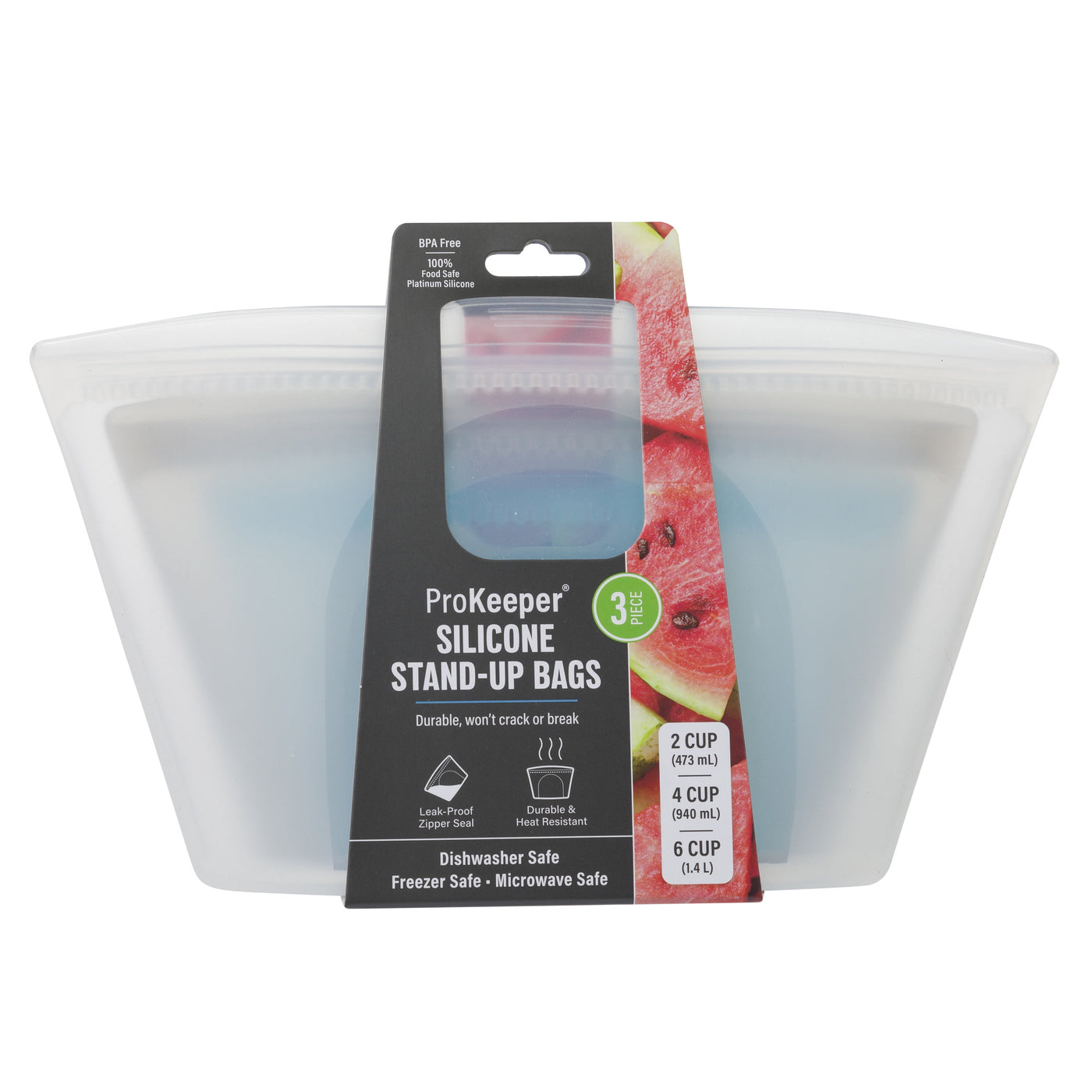 + 3 Silicone Stand Up Snack and Storage Bag, 3-Pack, Mulit Color, Designed to Help with Packed Lunches and Daily Commutes