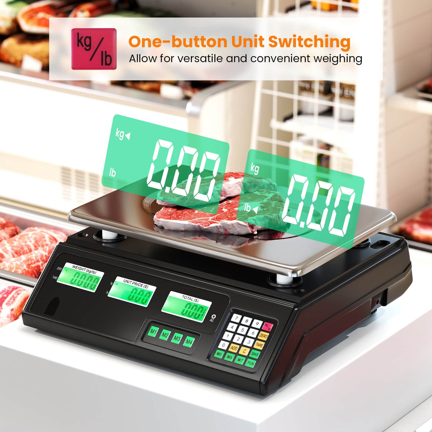 88lb Price Computing Scale with Counting Function, Stainless Steel Platform, for Accurate Kitchen, Food and Portion Weighing