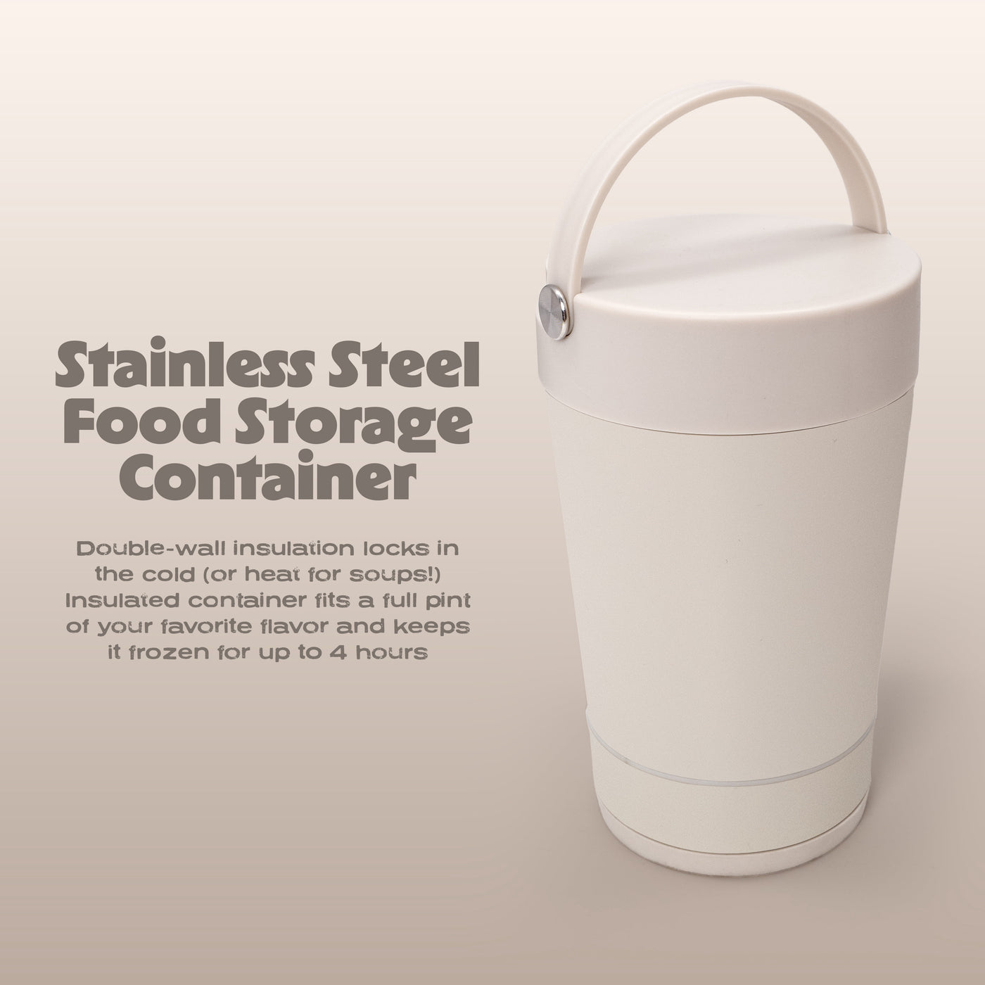 Cook with Color Insulated Ice Cream Holder or Soup Container with Toppings Compartment and Spoon, Taupe, Made for Portable Food Storage
