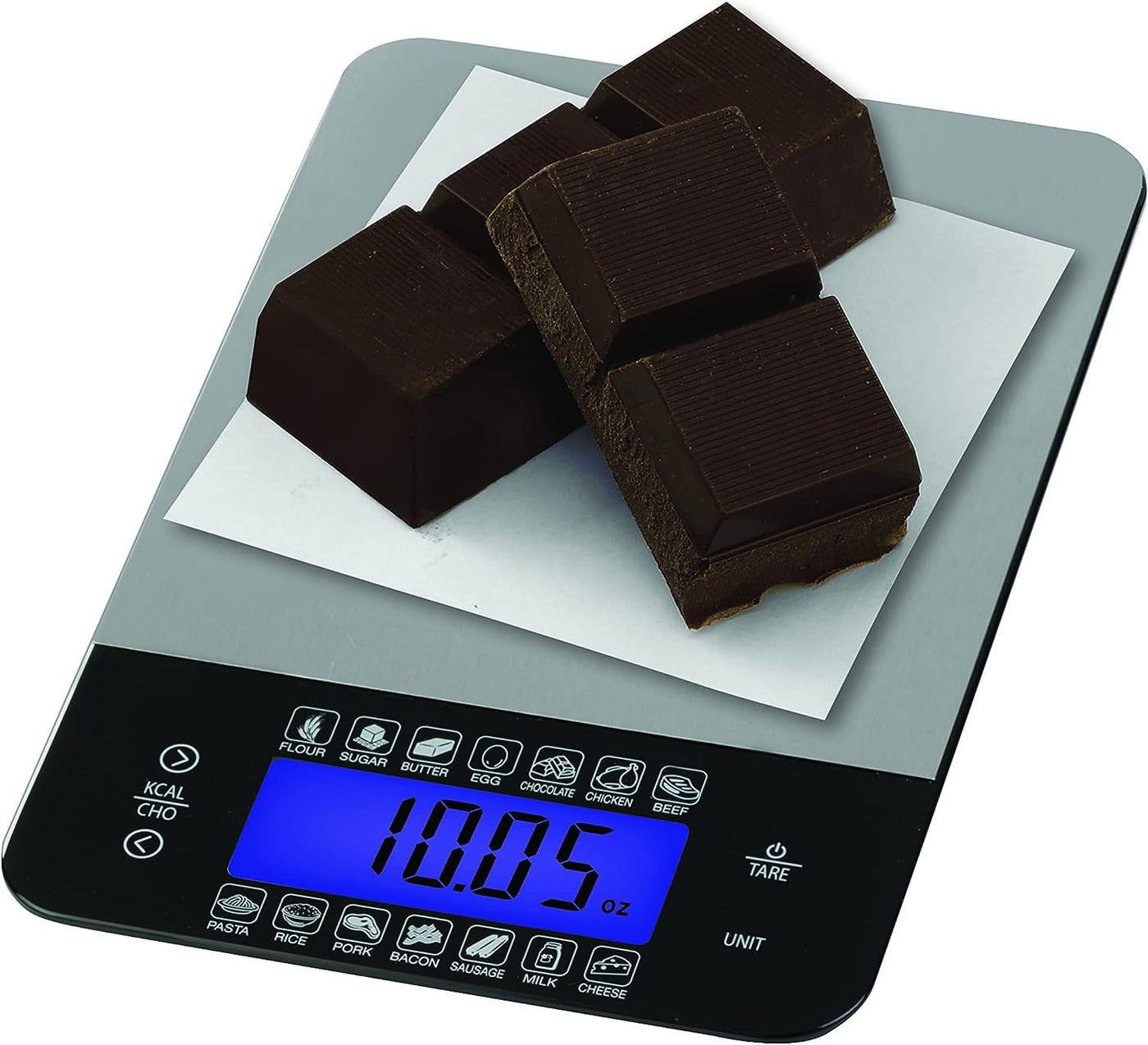 Digital Kitchen Food Scale with Calorie and Carb Calculator, Stainless Steel, for Accurate Kitchen, Food and Portion Weighing