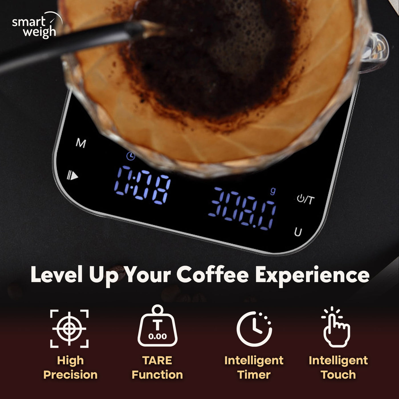Smart Weigh Coffee Scale 3000g X 0.01g High Precision Sensors Accurate Scale, for Accurate Kitchen, Food and Portion Weighing