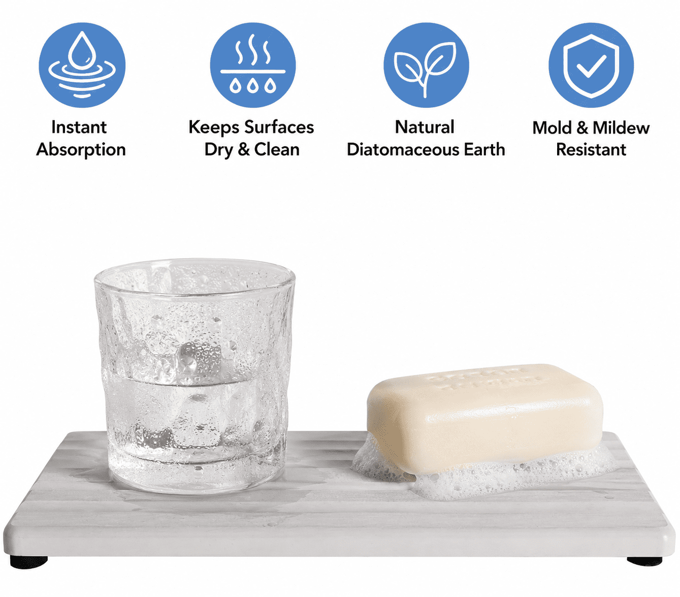 Diatomite Stone Soap Tray for Bathroom Sink and Kitchen Counter, Fast Drying Water Absorbing Sink Caddy Organizer with Anti-slip Feet