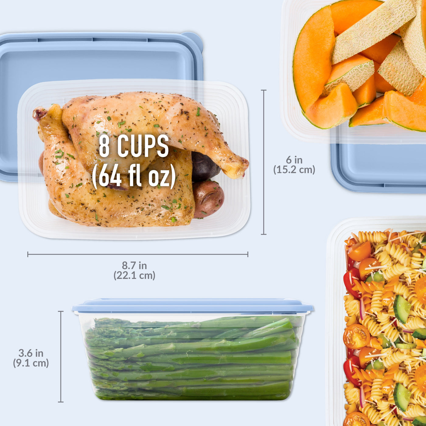 8 Cup Meal Prep Containers with Lids, Pfas and BPA Free Materials, Durable, Microwave, Freezer, and Dishwasher Safe to Go Food Storage Container