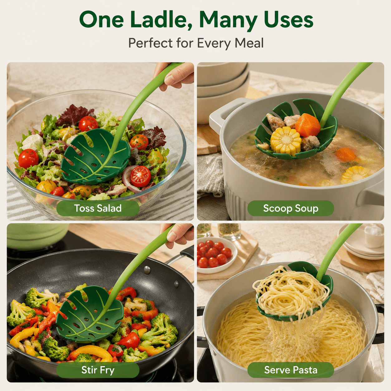 Monstera Ladle Jungle Spoon, BPA-FREE High Heat Resistant Nylon for Cooking for Nonstick Cookware Kitchen Tools and Utensils