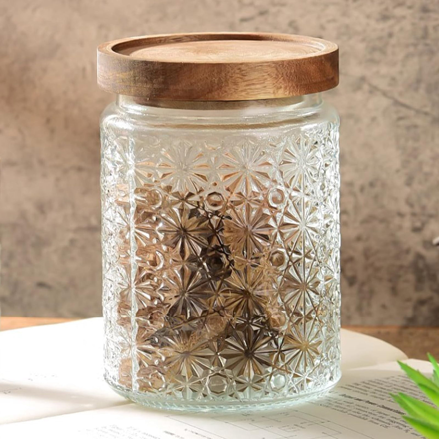 Glass Jars with Wooden Lids, 4-Pack 24 Oz Airtight Glass Food Storage Containers Sets for The Kitchen, Sugar Coffee Candy Spice Cookie Tea Pasta