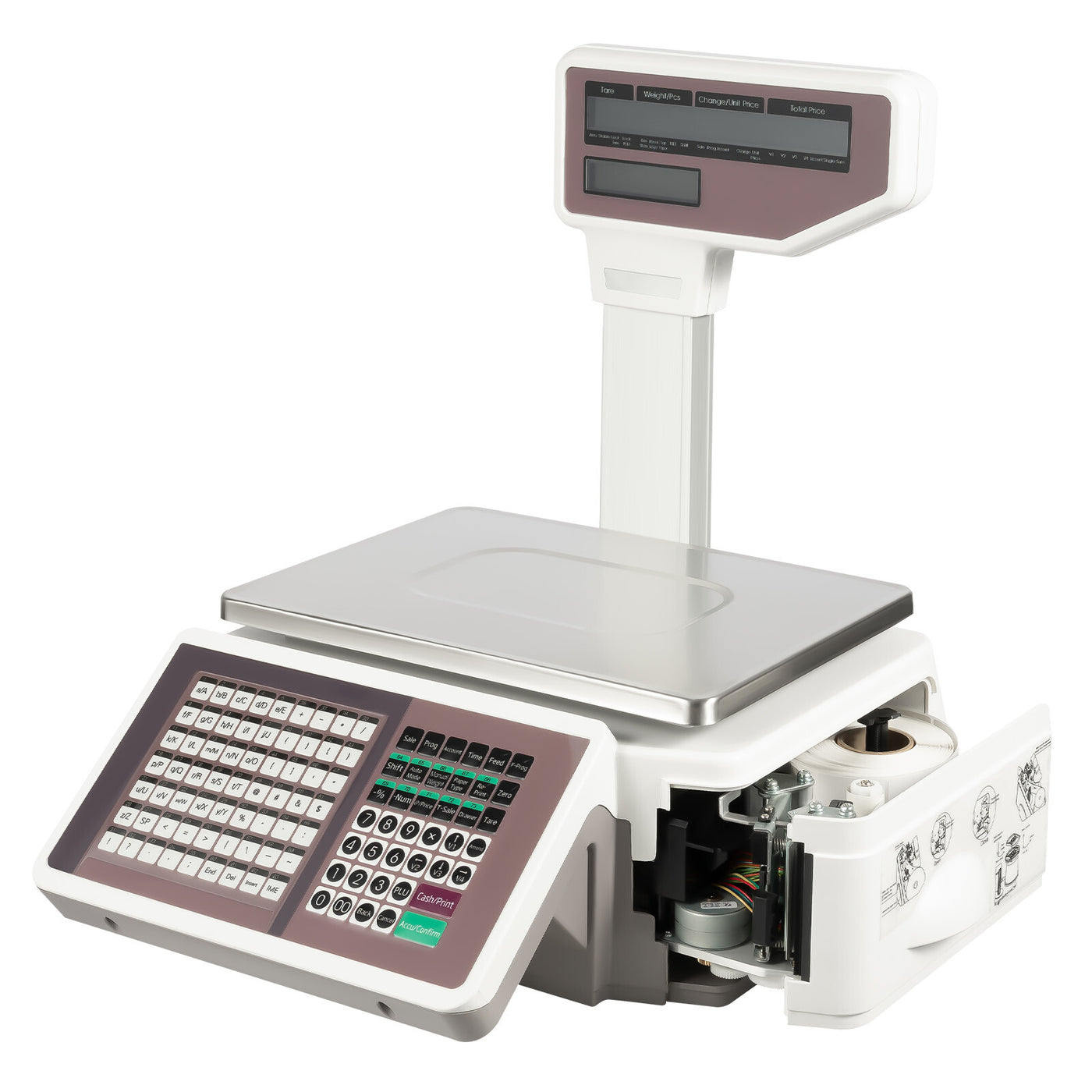 Label Printing Scale, Digital Weight Price Scale LCD Screen Computing Scale with Thermal Label Printer Electronic Weight Scale 66LB/30KG Commercial