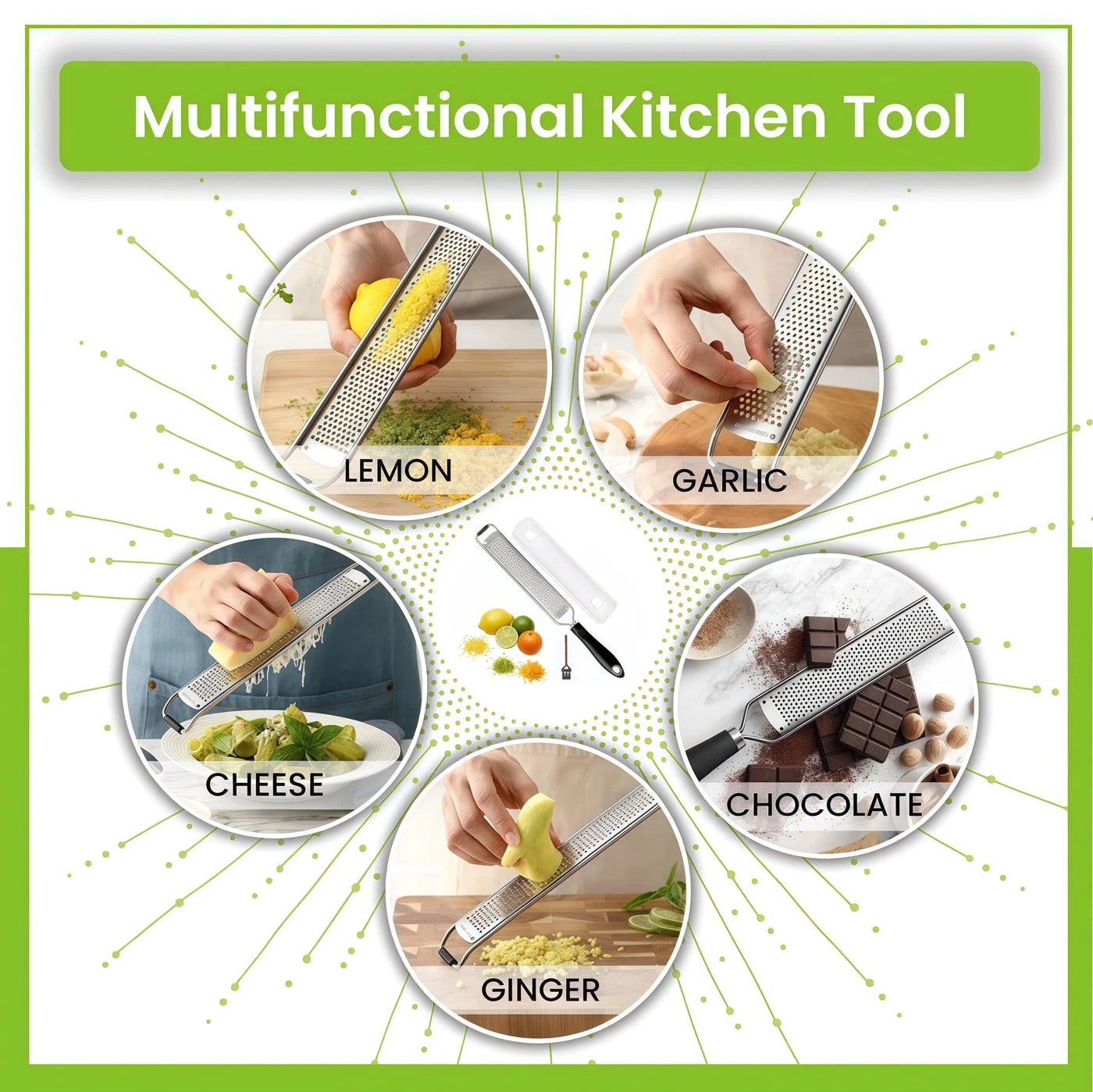 Stainless Steel Lemon Zester Grater with Handle, Garlic, Cheese, Parmesan, Nutmeg, Lime, Ginger Grater, Heavy Duty Kitchen Tool