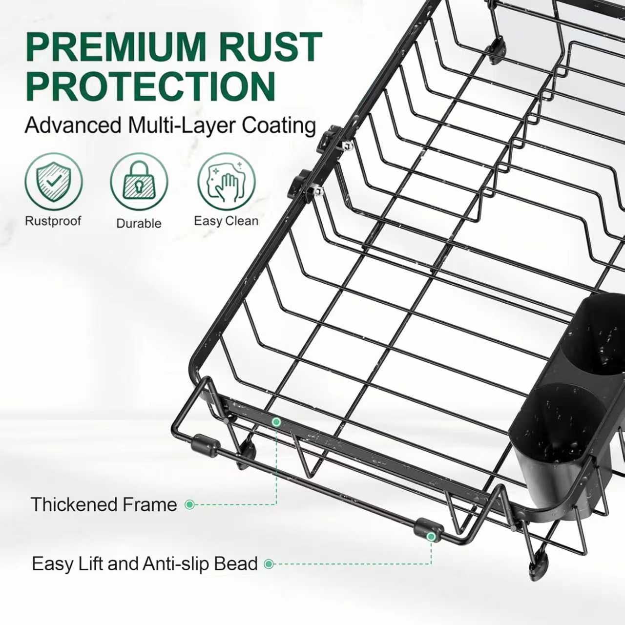 Dish Drying Rack in Sink, Expandable Stainless Steel Dish Rack Over The Sink, Kitchen Sink Drain Strainer with Cutlery Holder