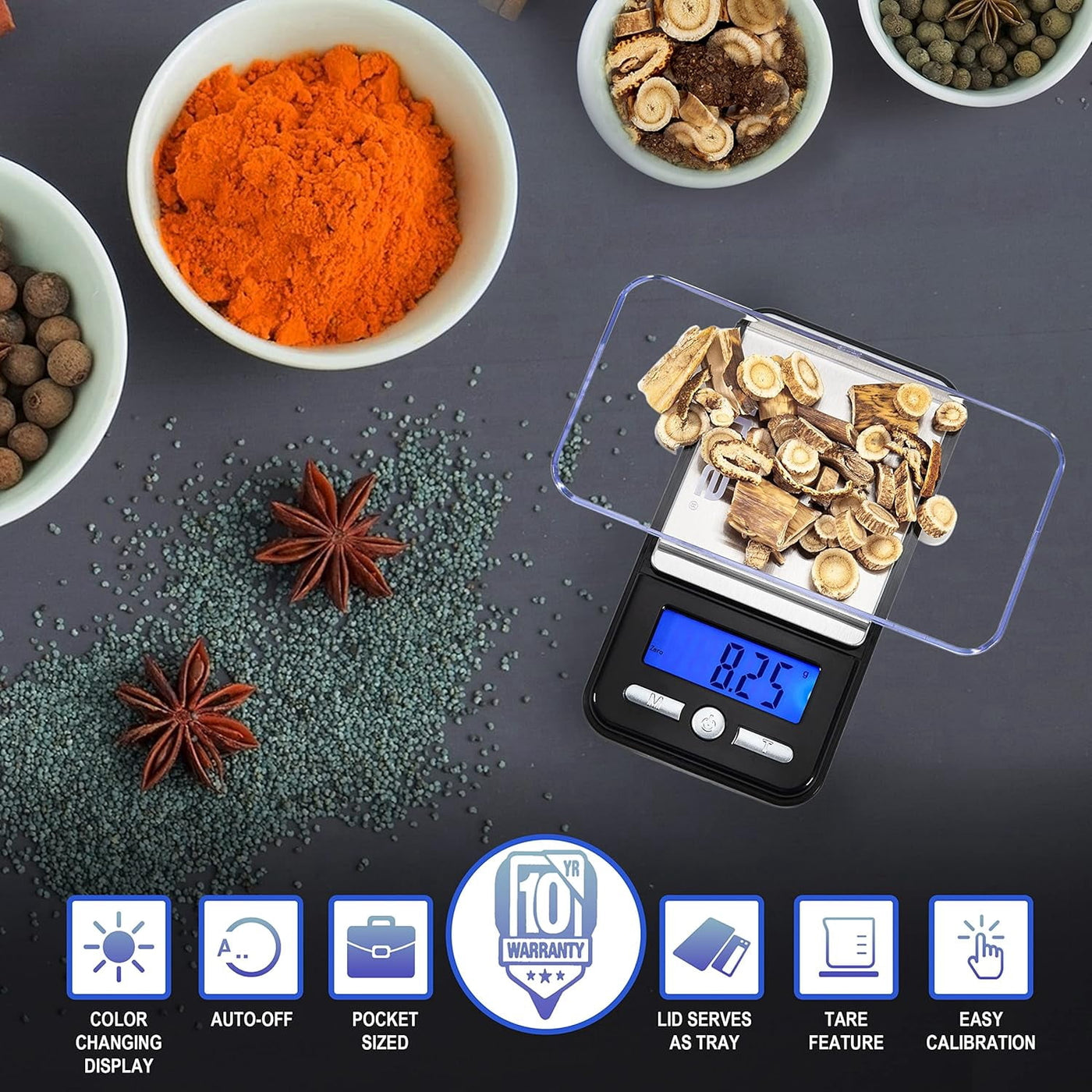 Digital Pocket Weight Scale, Stainless Steel, Black 150g, for Accurate Kitchen, Food and Portion Weighing