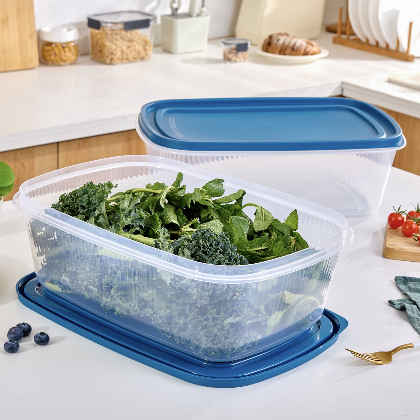 Reusable Food Storage Containers, Large Rectangle, Plastic, 2-Pack, 2 Containers with Lids, 2.5 Gallons, Ideal for Meal Planning