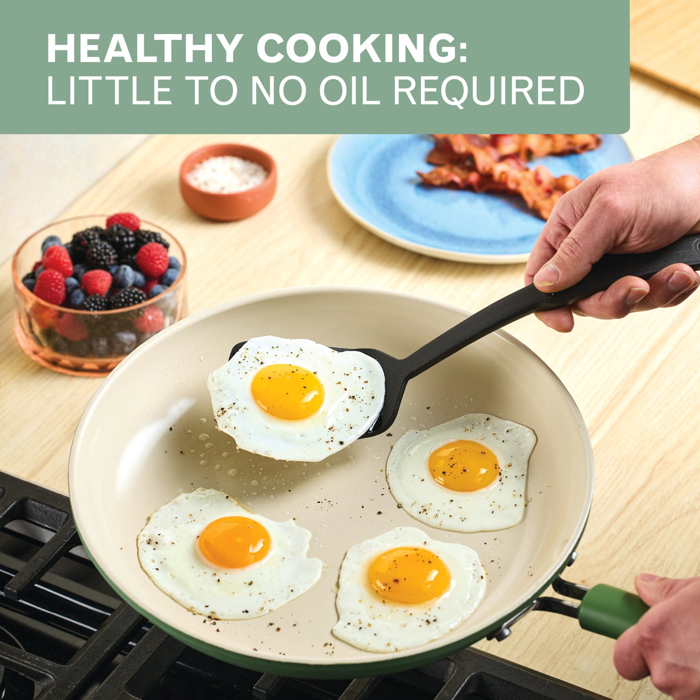 2-Piece Frying Pan Set, Dishwasher and Oven Safe, Matte Olive, for Frying, Boiling and Everyday Home Cooking