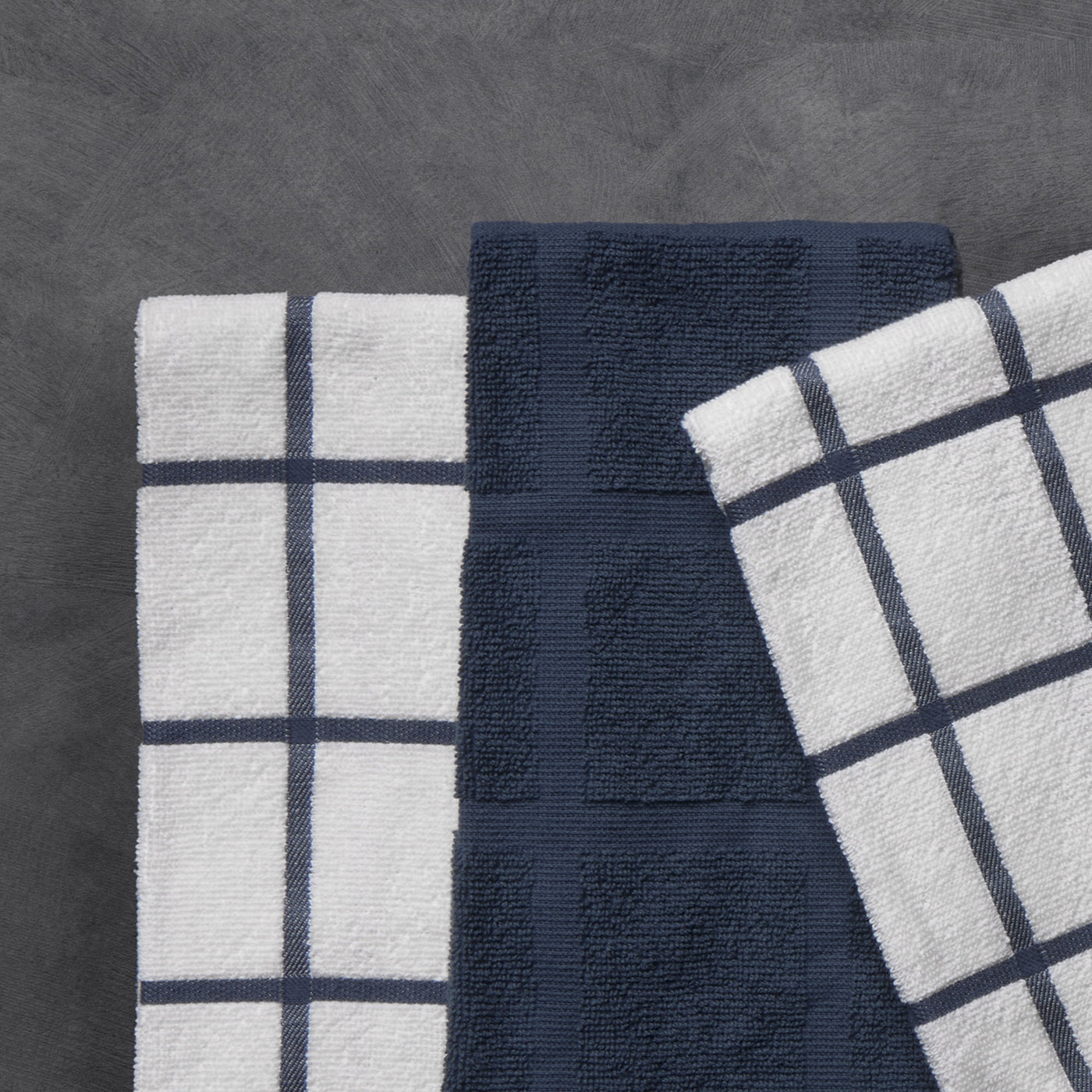 Kitchen Towels, Navy Windowpane, 5-Pack Set, for Drying Dishes, Wiping Counters and Everyday Kitchen Cleaning